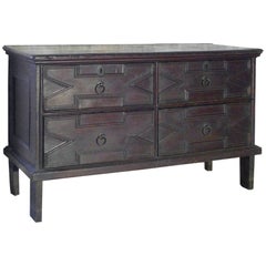 English Jacobean 17th Century Oak Four-Drawer Commode of Rare Form