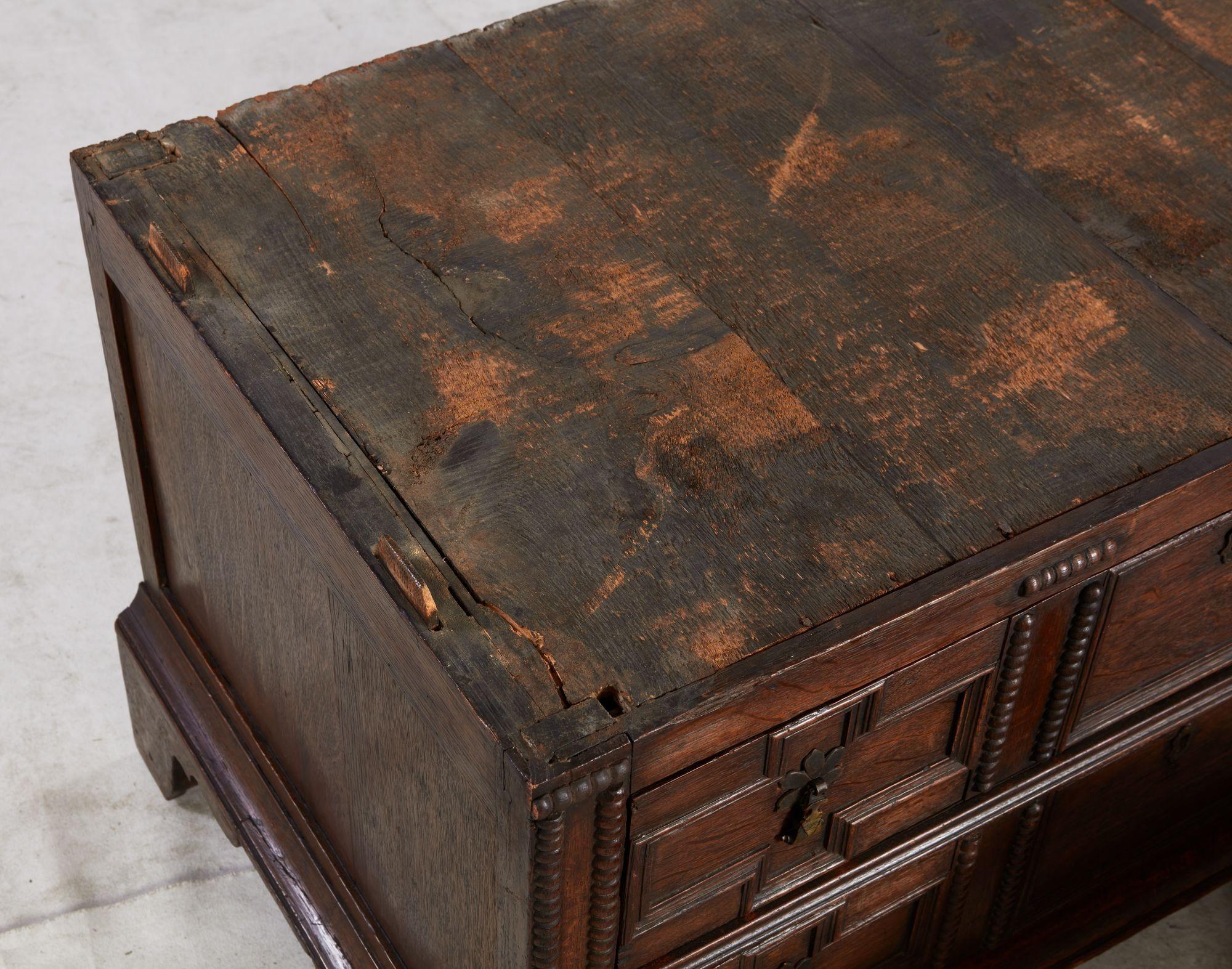 English Jacobean Geometric Molded Chest For Sale 11