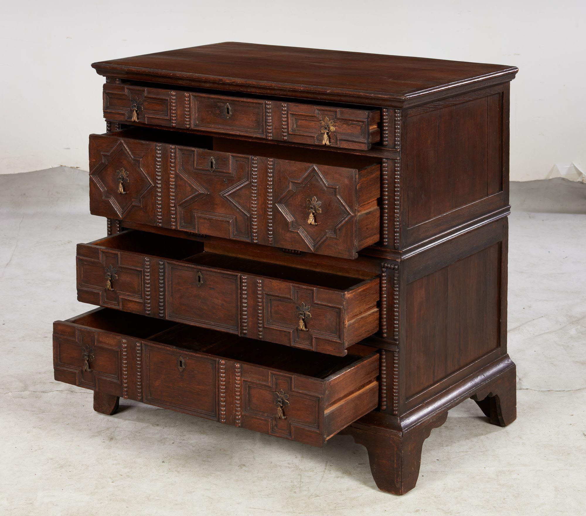 Woodwork English Jacobean Geometric Molded Chest For Sale