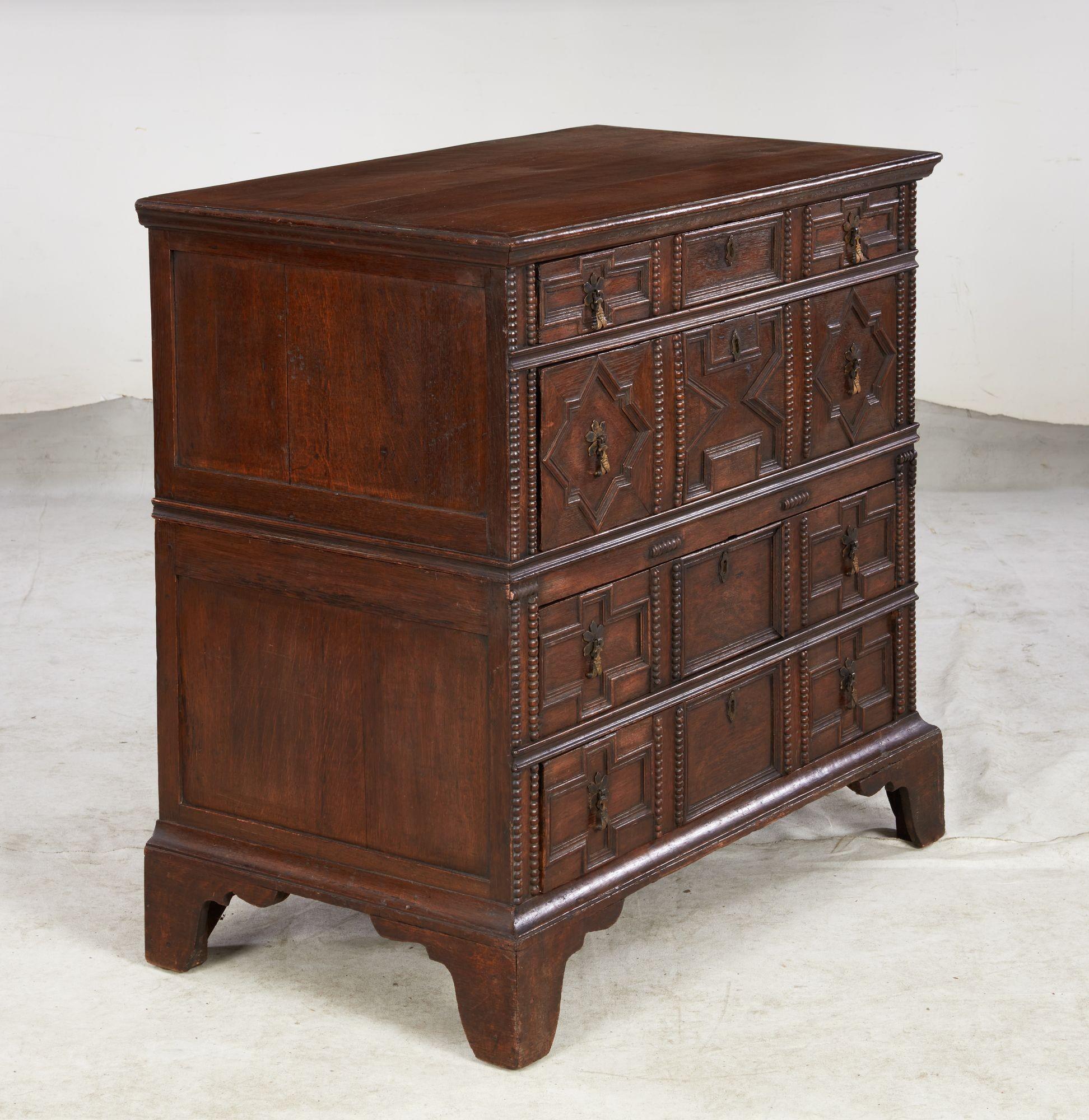 English Jacobean Geometric Molded Chest In Good Condition For Sale In Greenwich, CT