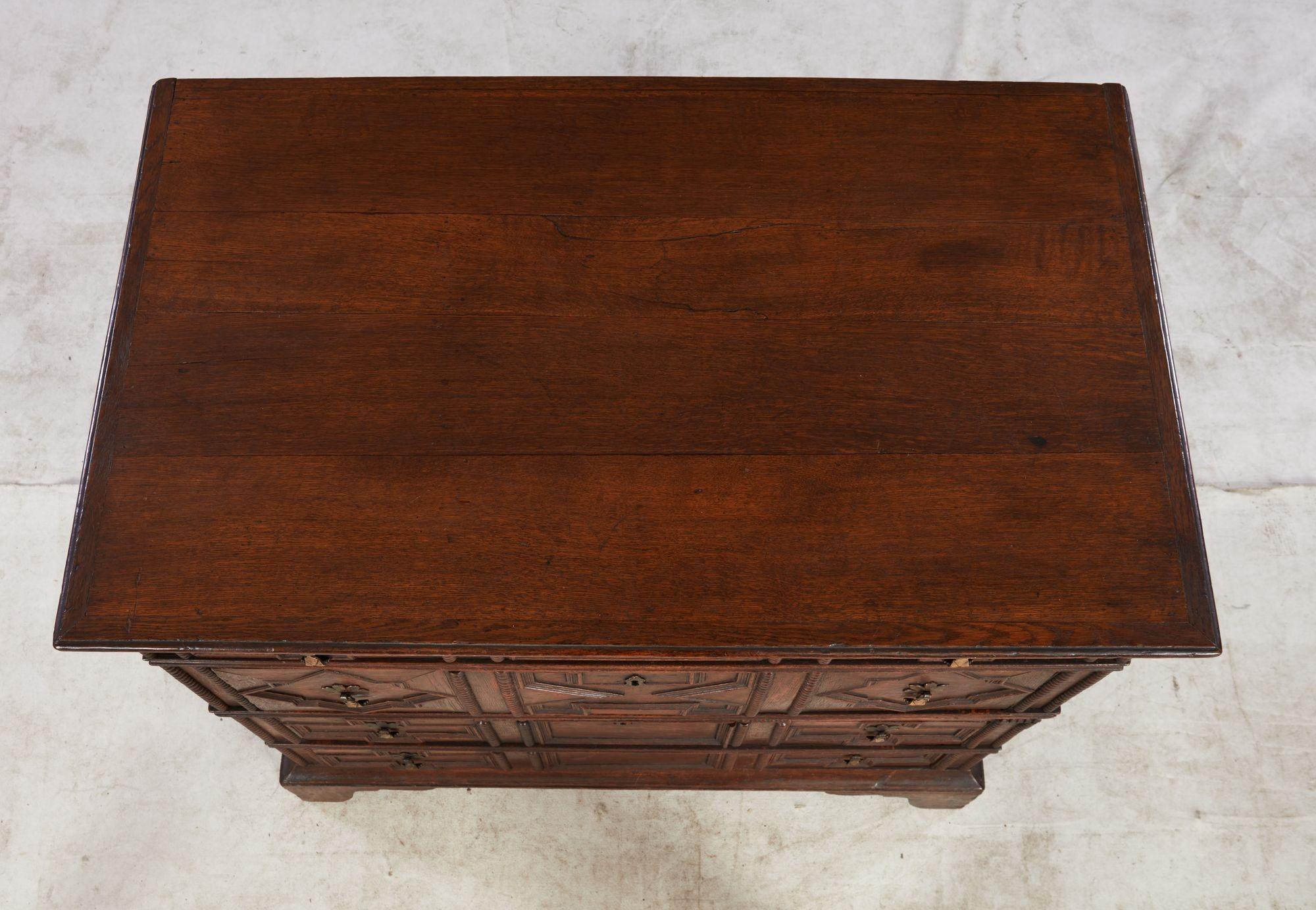 English Jacobean Geometric Molded Chest For Sale 1