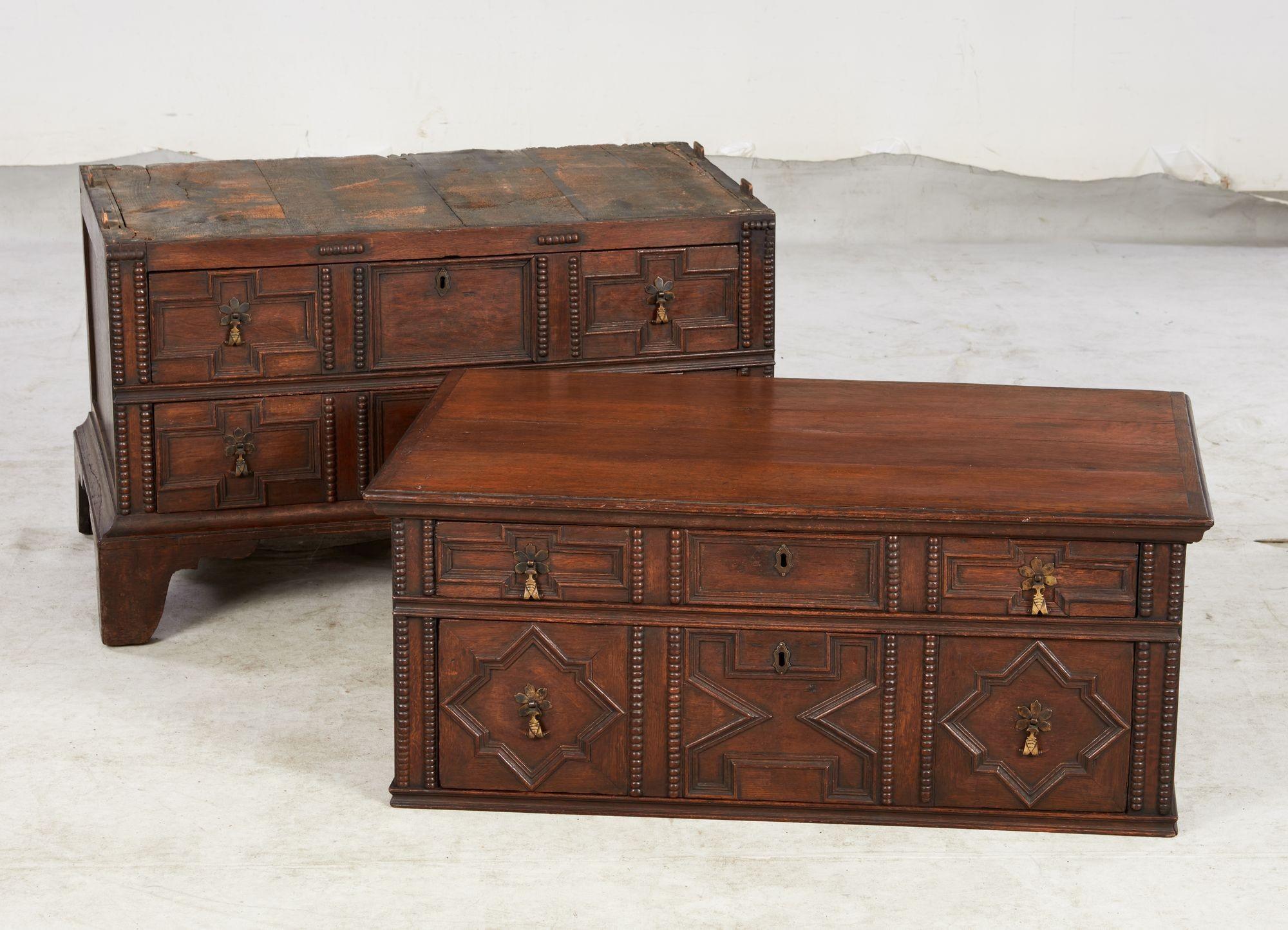 English Jacobean Geometric Molded Chest For Sale 2