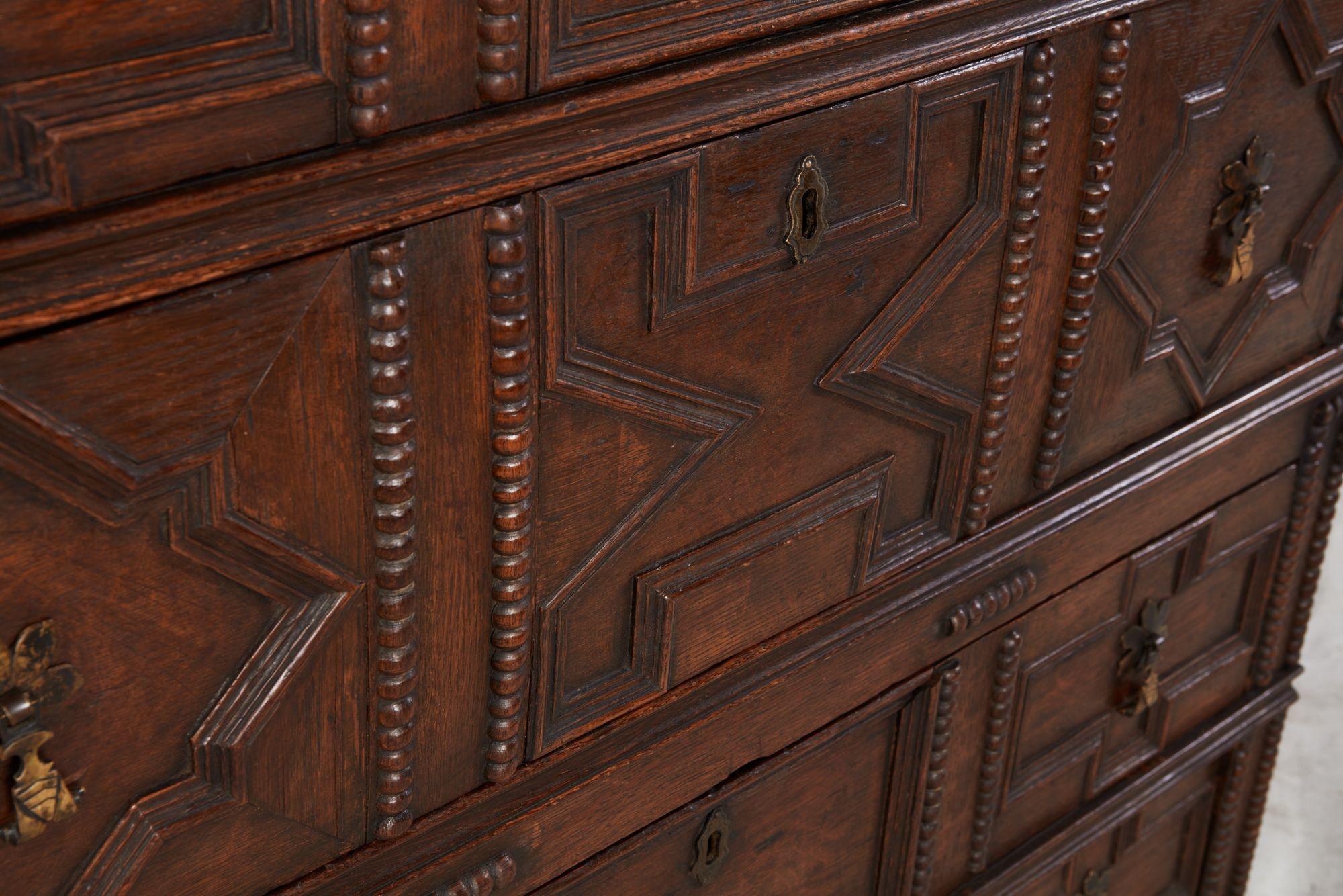 English Jacobean Geometric Molded Chest For Sale 3