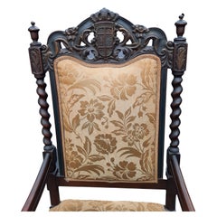 Englischer, handgeschnitzter, gepolsterter englischer Jacobean-Stuhl mit Barley-Twist, um 1800