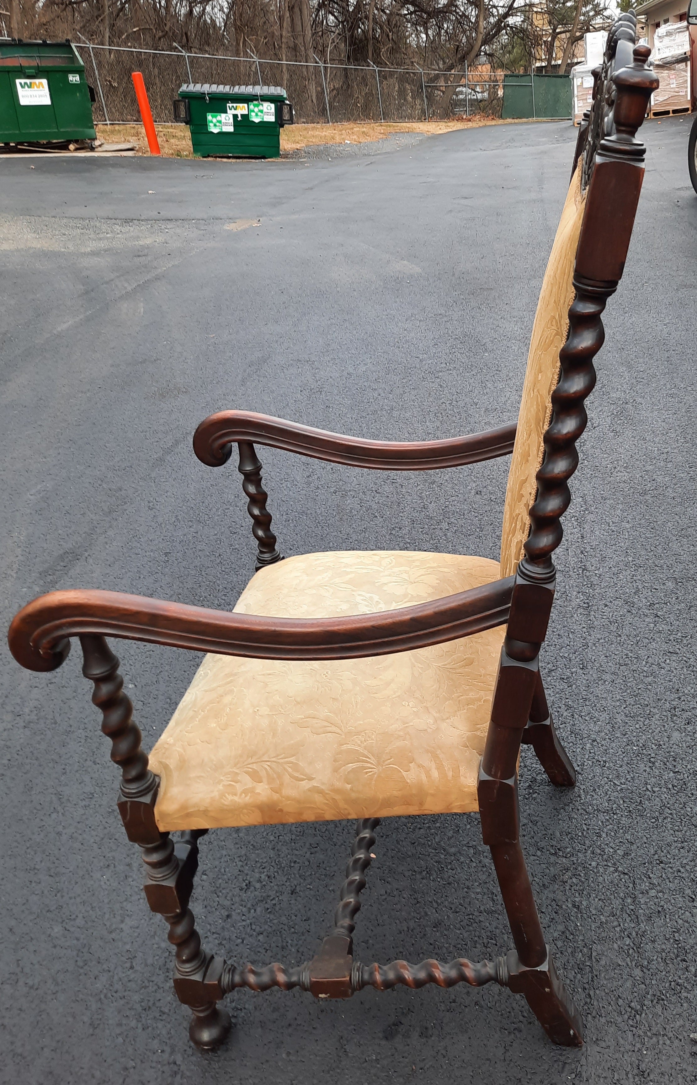 Hand-Carved English Jacobean Hand Carved Barley Twist Upholstered Chair, Circa 1800s For Sale