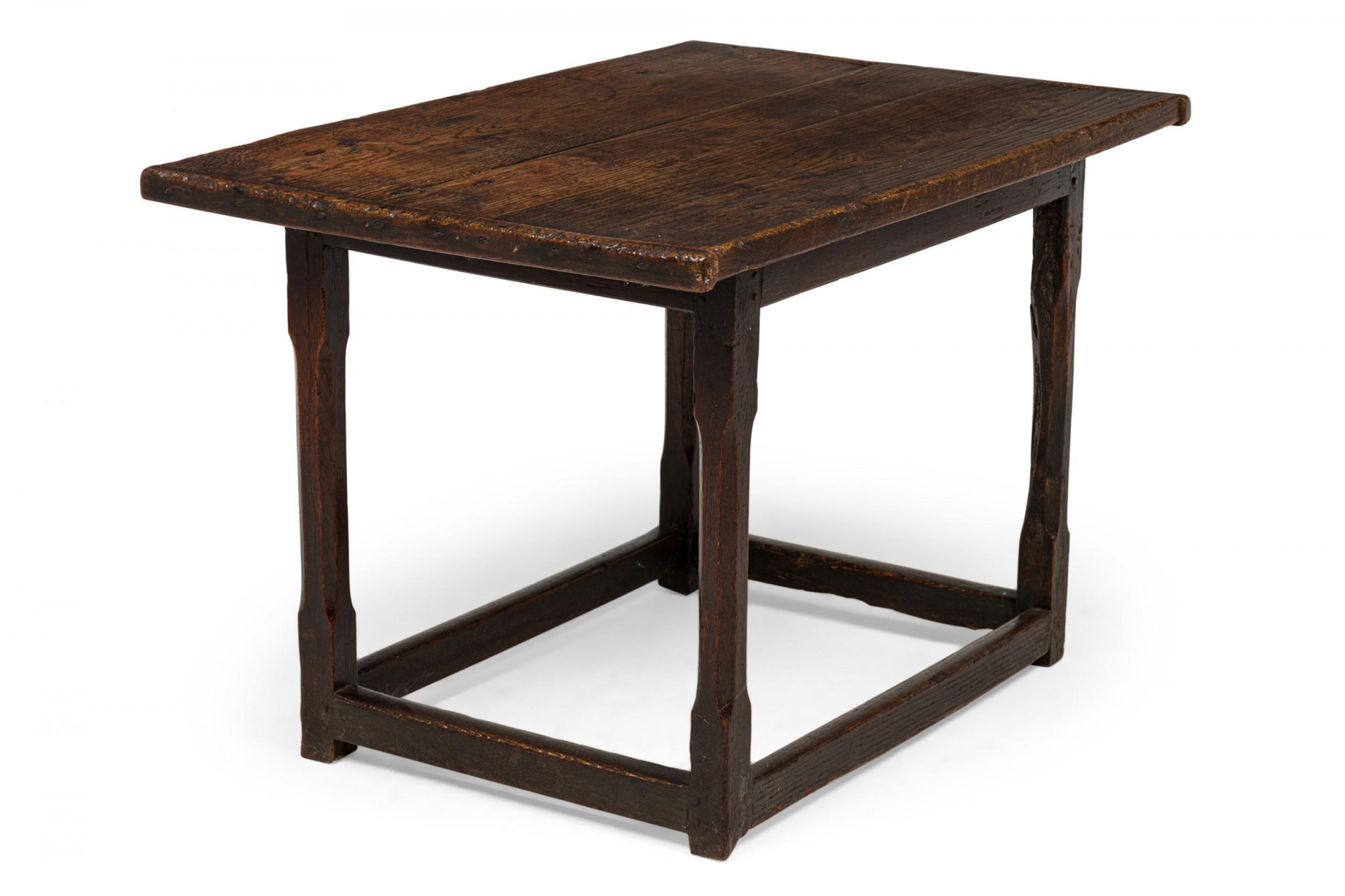 Etched English Jacobean Rectangular Oak Side Table For Sale
