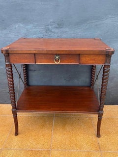 English Jacobean Revival Barley Twist Side Table with Drawer, Early 20th Century