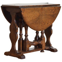 Antique English Jacobean Revival Oak Small Drop-Leaf Table, circa 1900