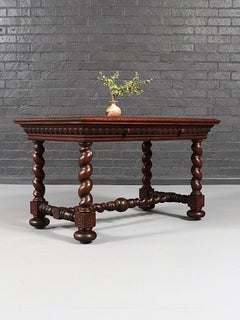 English Jacobean Revival Partner’s Writing Desk w/ Barley Twist Legs