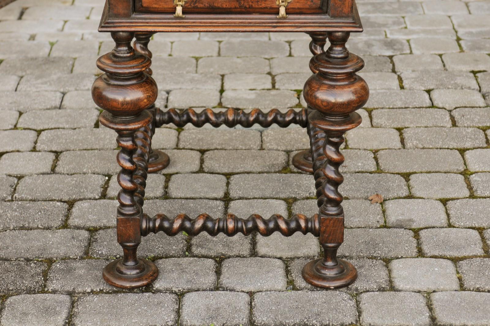 English Jacobean Style 1800s Oak Side Table with Barley Twist Base and Drawer 8