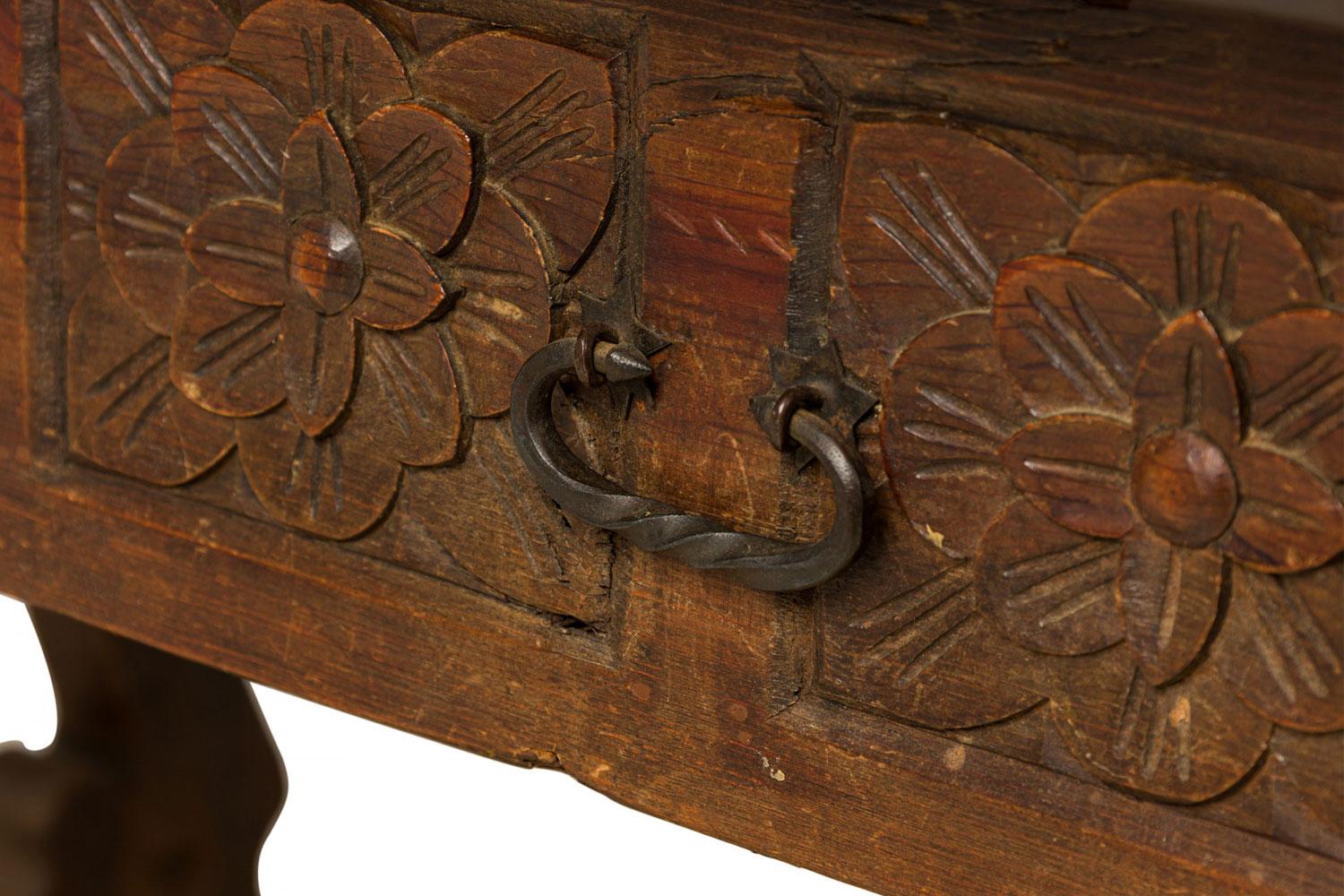 English Jacobean-Style Carved Mahogany Leather Top Console Table For Sale 6