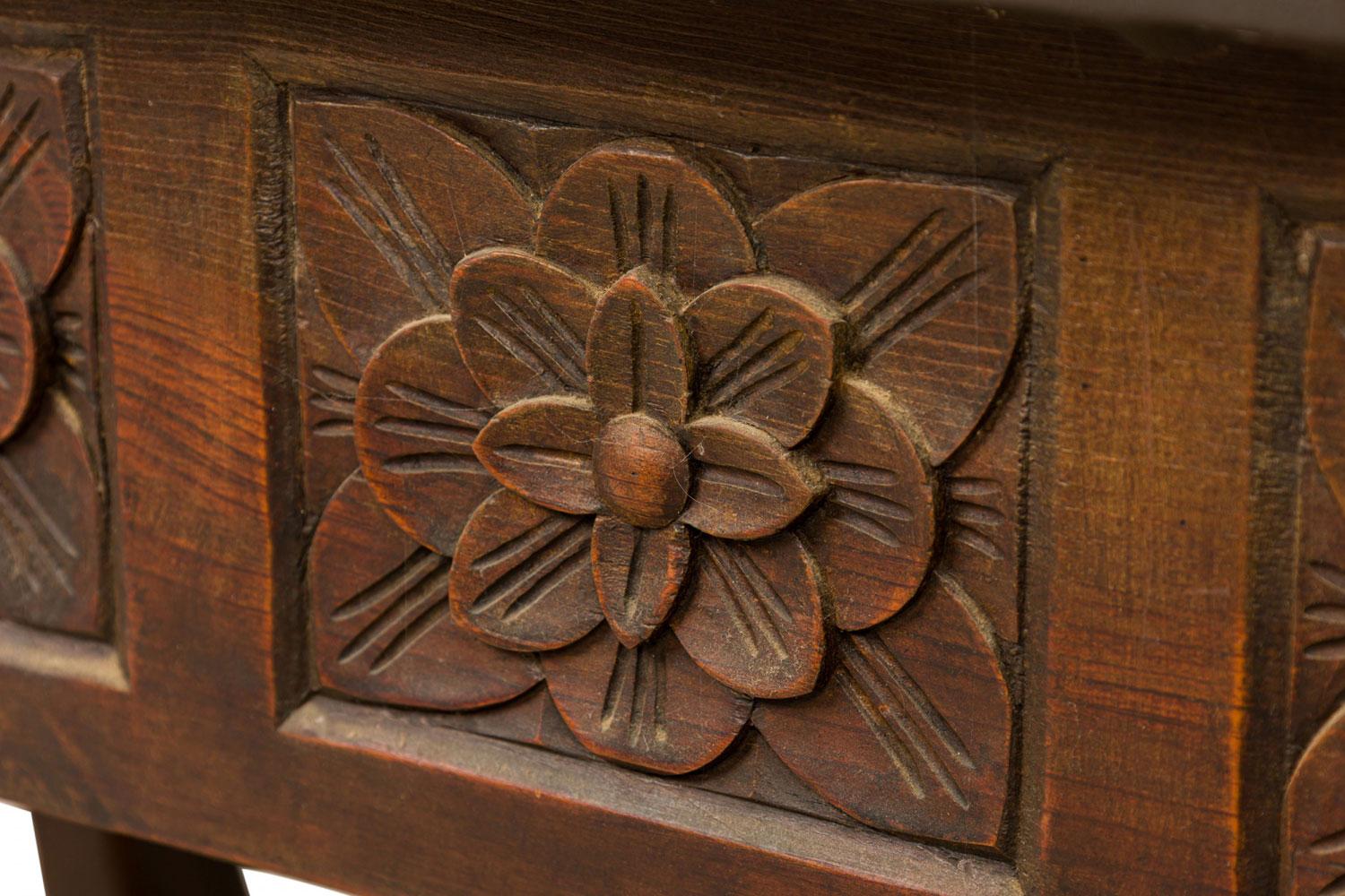 English Jacobean-Style Carved Mahogany Leather Top Console Table For Sale 3