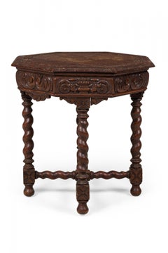 English Jacobean-Style Carved Spiral Turned Leg Octagonal Occasional/Side Table