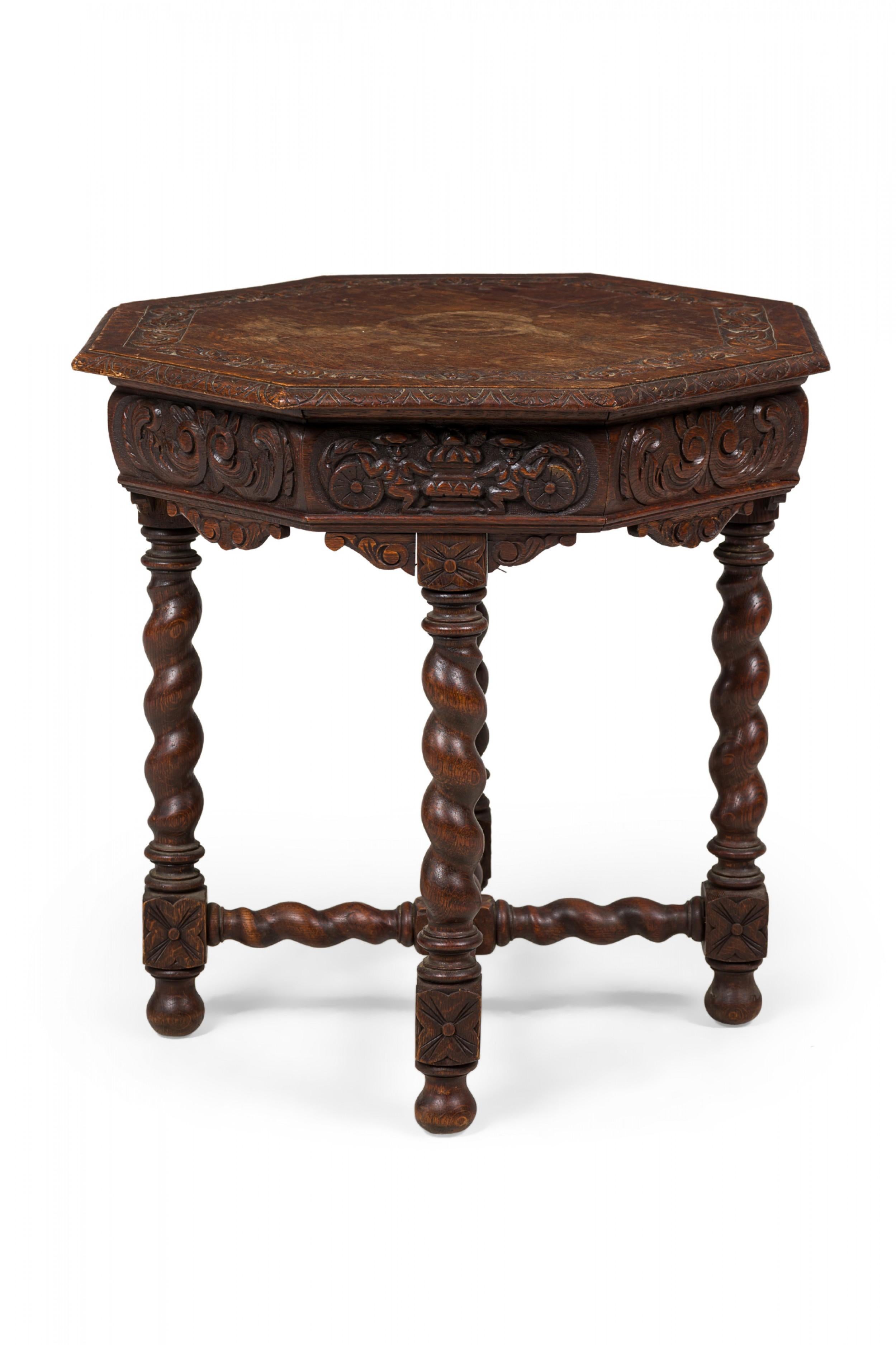 Unknown English Jacobean-Style Carved Spiral Turned Leg Octagonal Occasional/Side Table For Sale