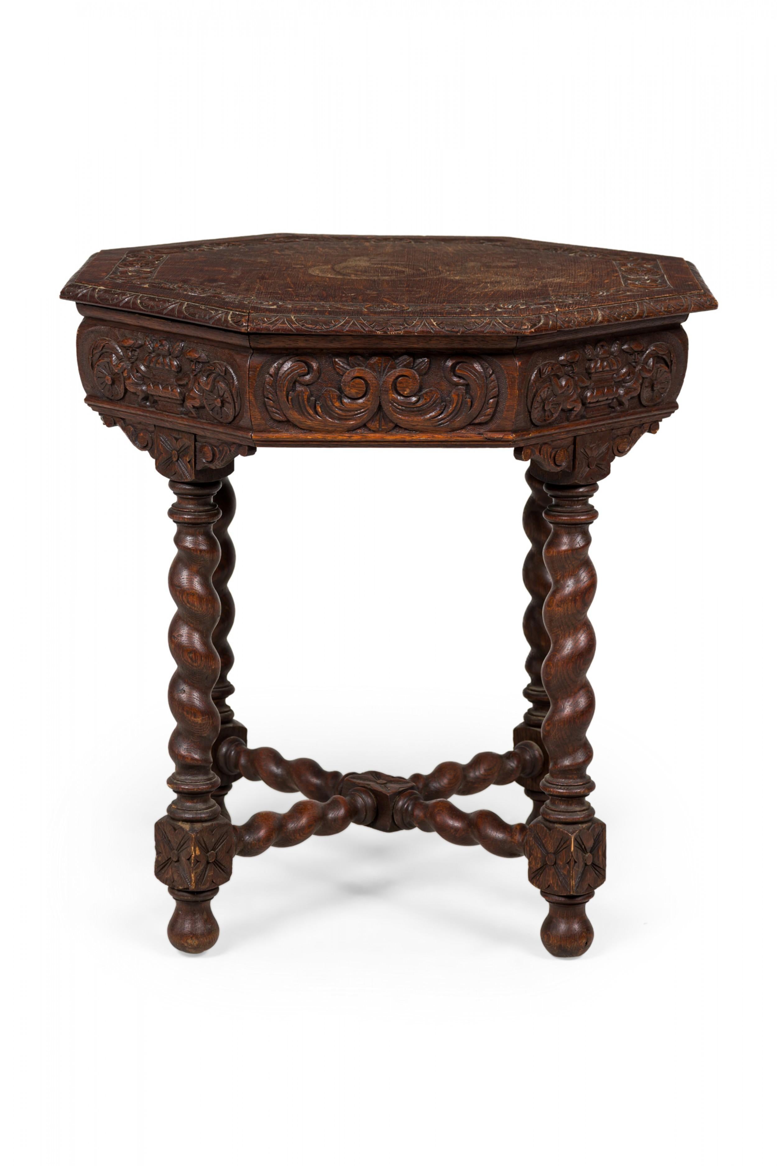 English Jacobean-Style Carved Spiral Turned Leg Octagonal Occasional/Side Table In Good Condition For Sale In Queens, NY