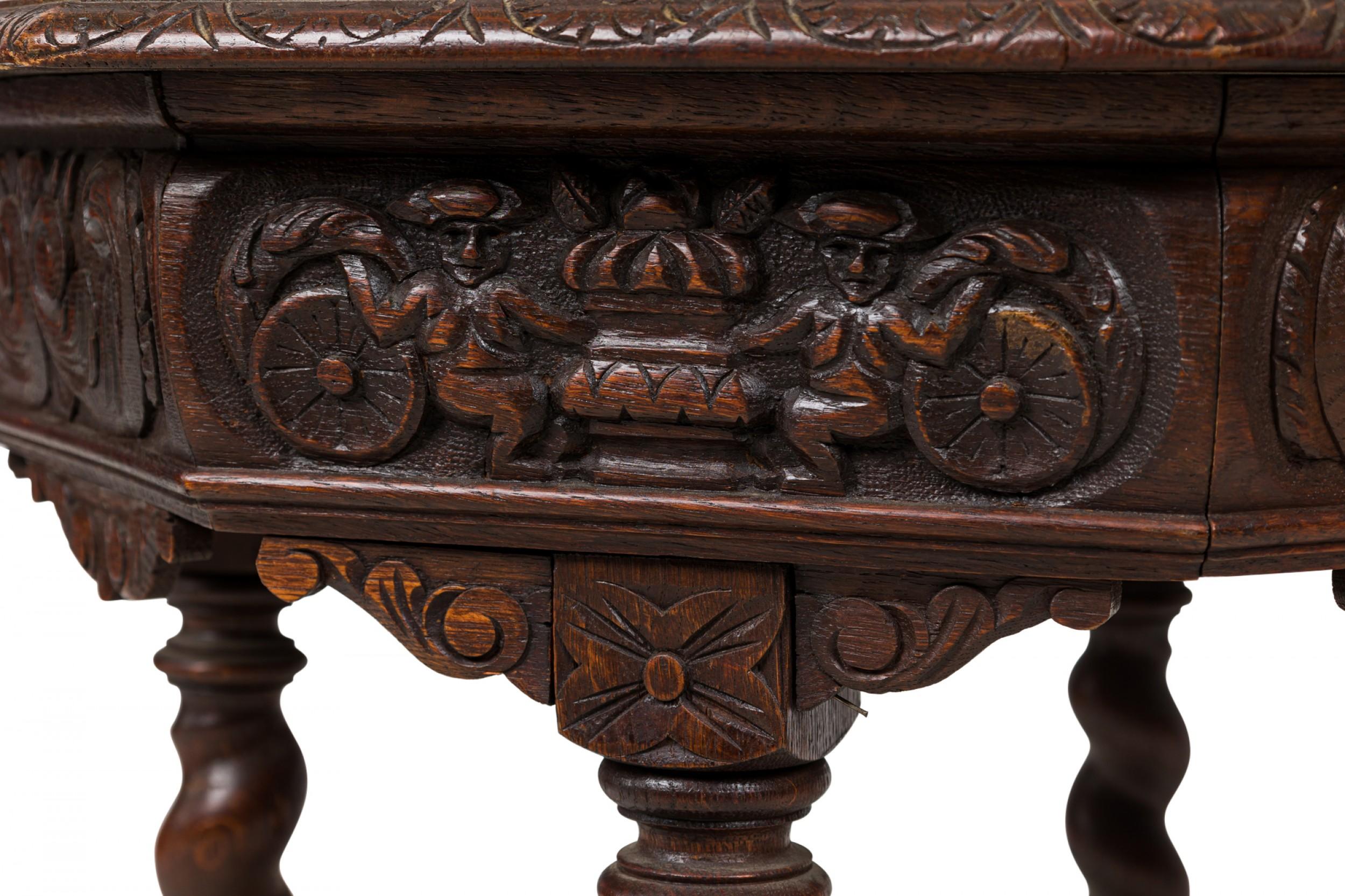English Jacobean-Style Carved Spiral Turned Leg Octagonal Occasional/Side Table For Sale 1
