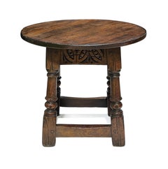English Jacobean Style Circular Carved Oak Side Table/Joint Stool
