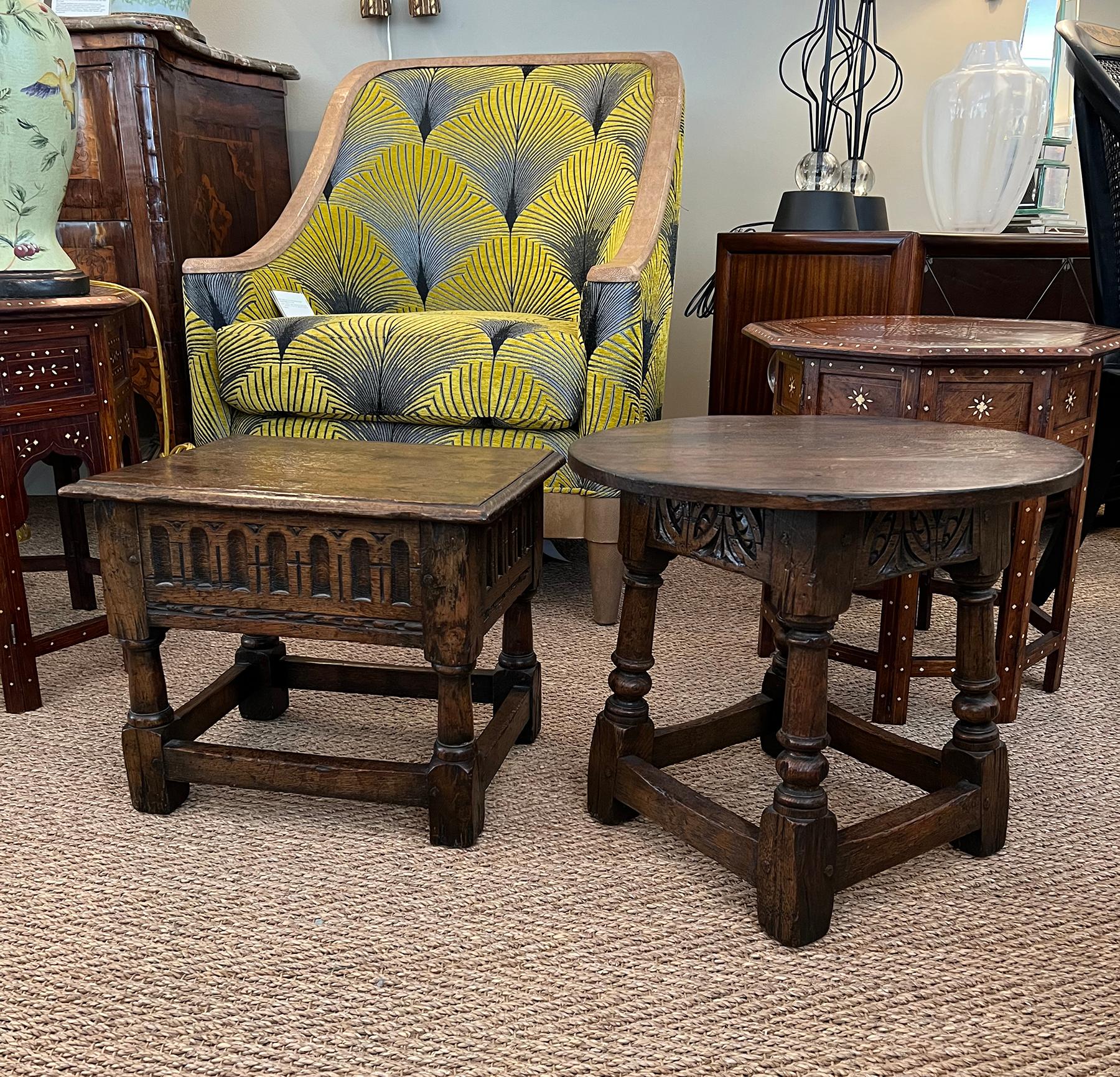 English Jacobean Style Circular Carved Oak Side Table/Joint Stool For Sale 3