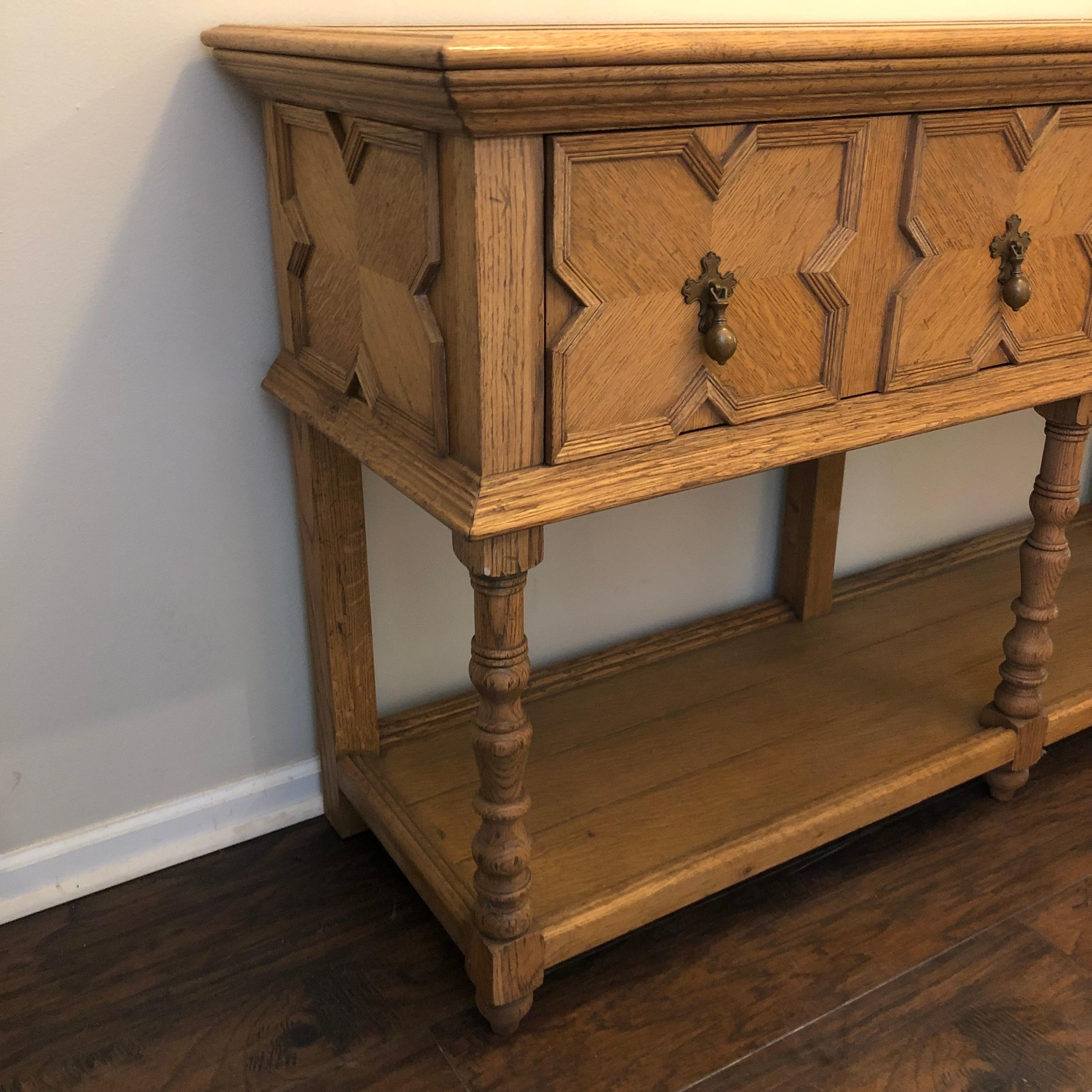 English Jacobean Style Limed Oak Sideboard / Buffet / Console In Good Condition In Los Angeles, CA
