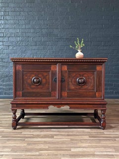 English Jacobean Style Mahogany Sideboard Cabinet by Berkey & Gay