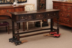 English Jacobean Style Oak Dresser Base Server with 3 Drawers, Turned Legs