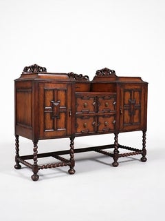 English Jacobean Style Oak Sideboard w/ Barley-Twist Legs