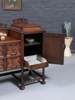 English Jacobean Style Oak Sideboard w/ Barley-Twist Legs