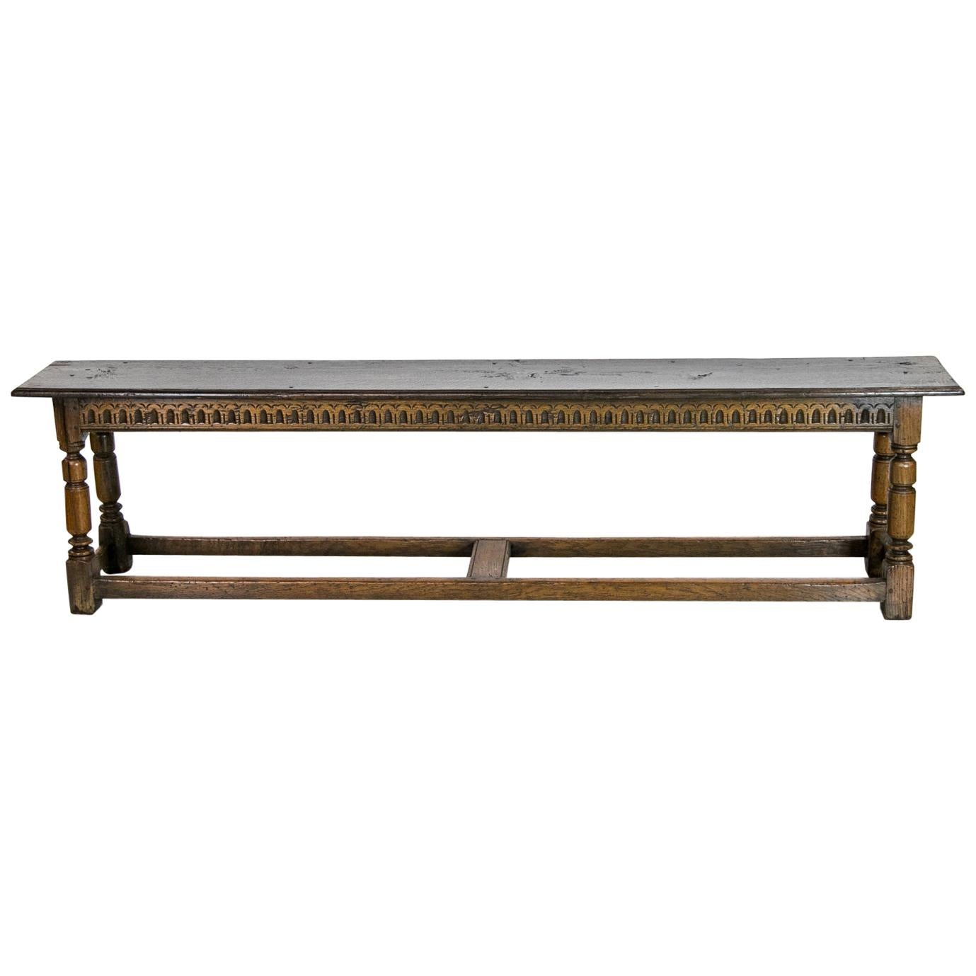 English Jacobean Style Oak Stretcher Bench