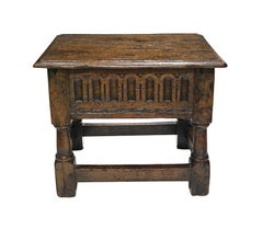 English Jacobean Style Oak Work Side Table/Joint Stool with Hinged Lid