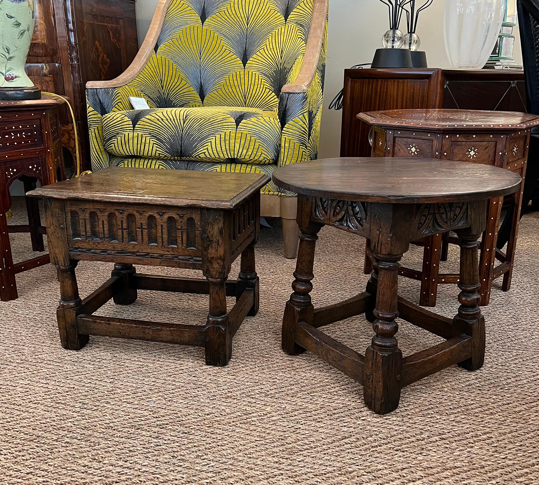 English Jacobean Style Oak Work Side Table/Joint Stool with Hinged Lid For Sale 3