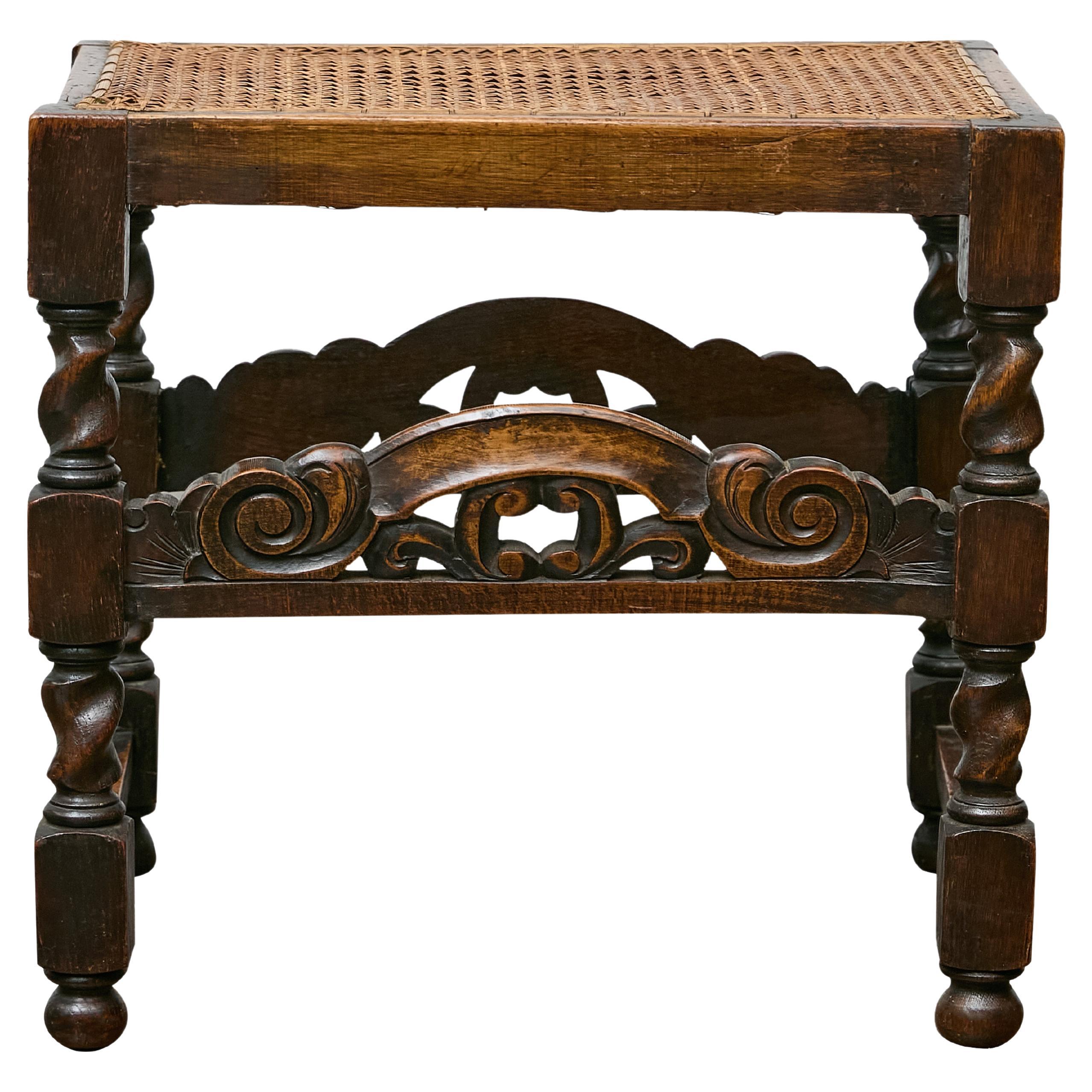 English Jacobean Style Seat Bench with Carved Apron, circa 1900
