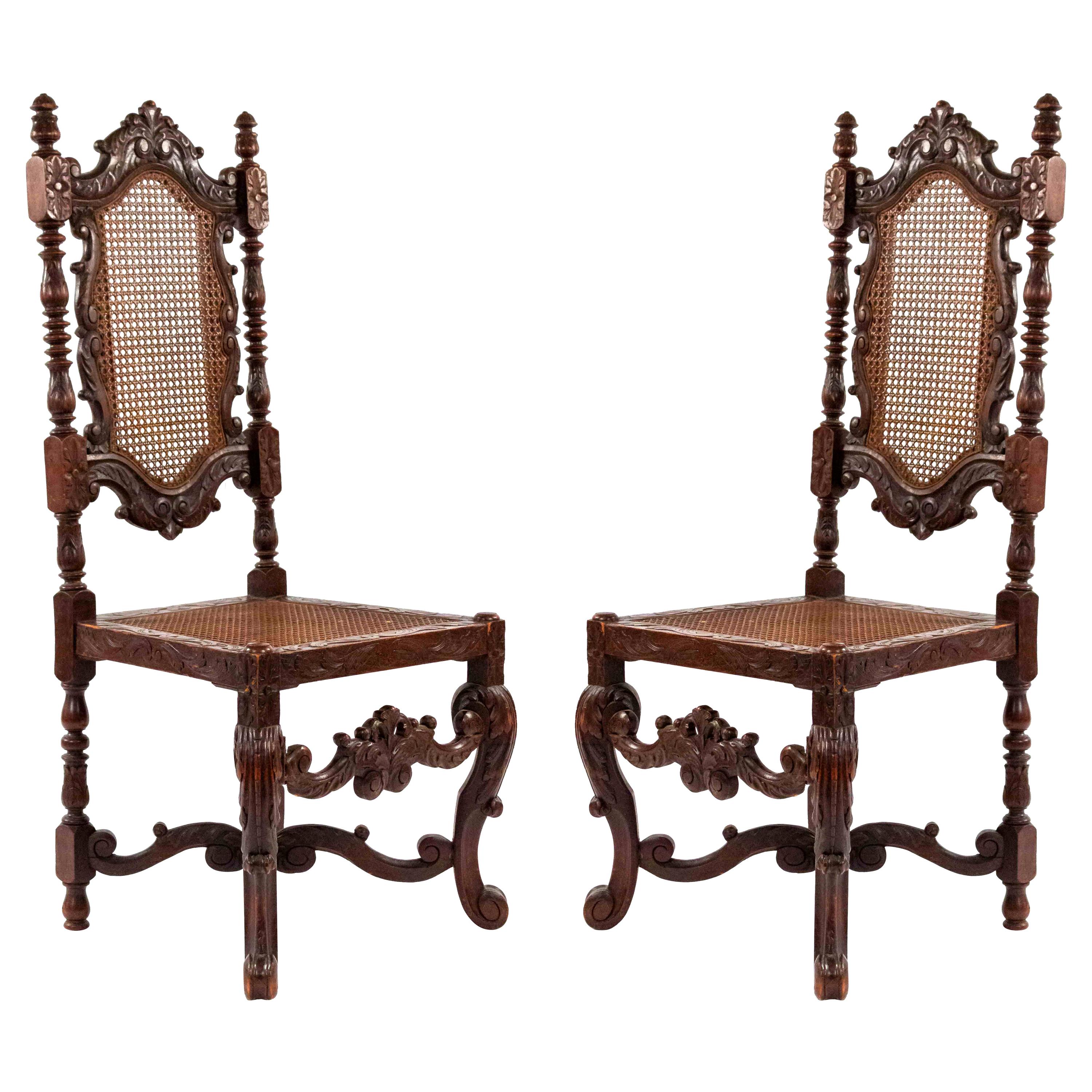 English Jacobean Walnut Side Chairs