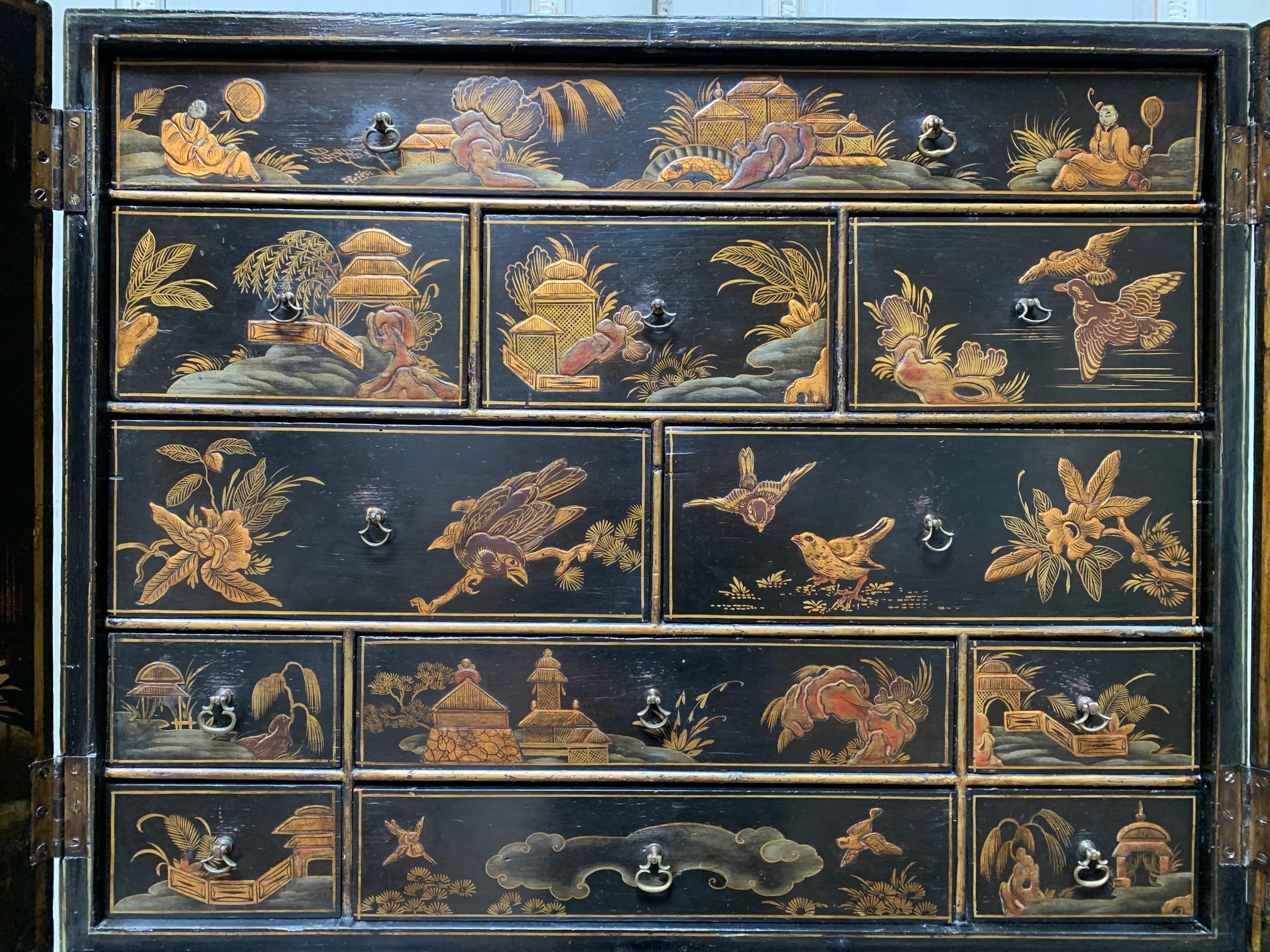 19th Century English Chest on Stand with a Black and Gold Lacquered Finish 2
