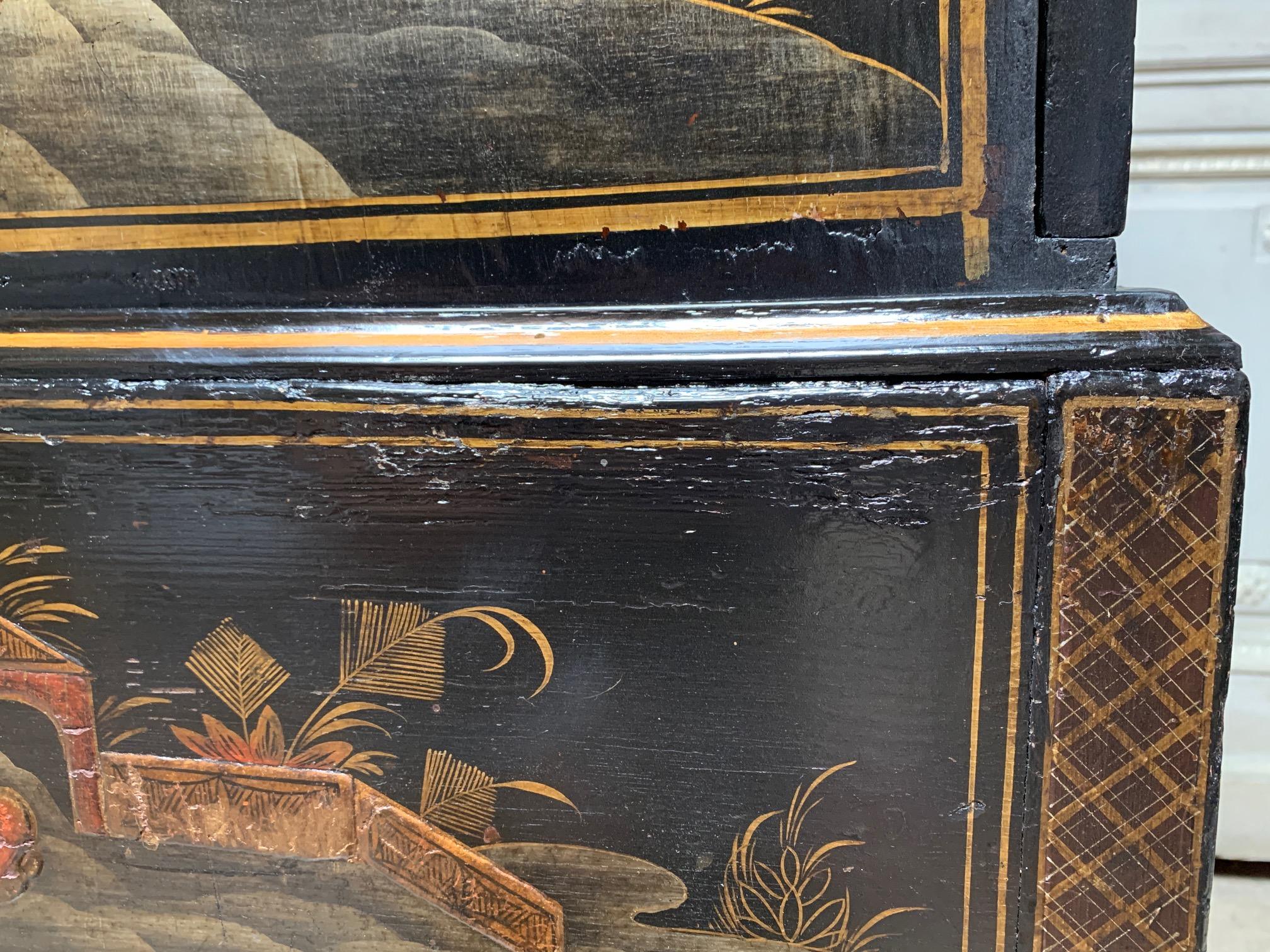 19th Century English Chest on Stand with a Black and Gold Lacquered Finish 8