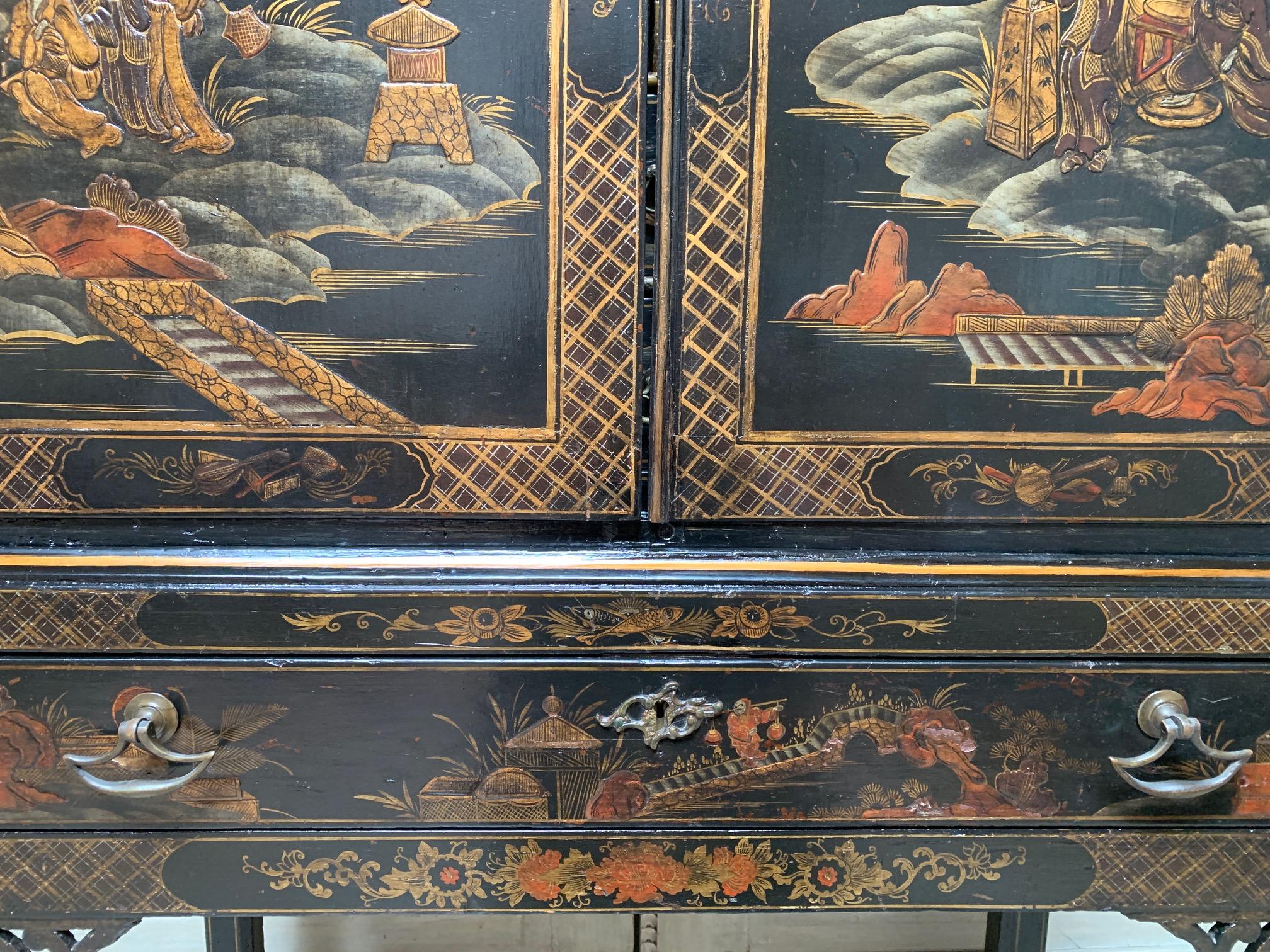 19th Century English Chest on Stand with a Black and Gold Lacquered Finish 7