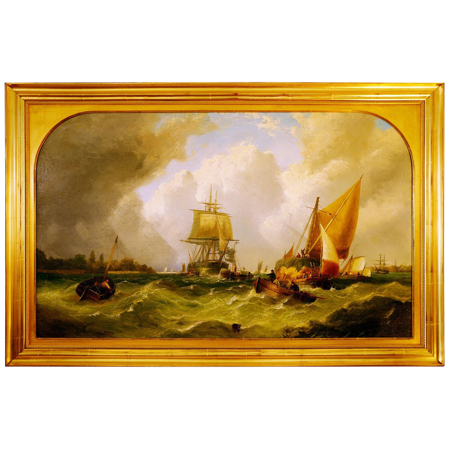 English John Callow Original Oil Painting on Canvas "Shipping in the Medway"