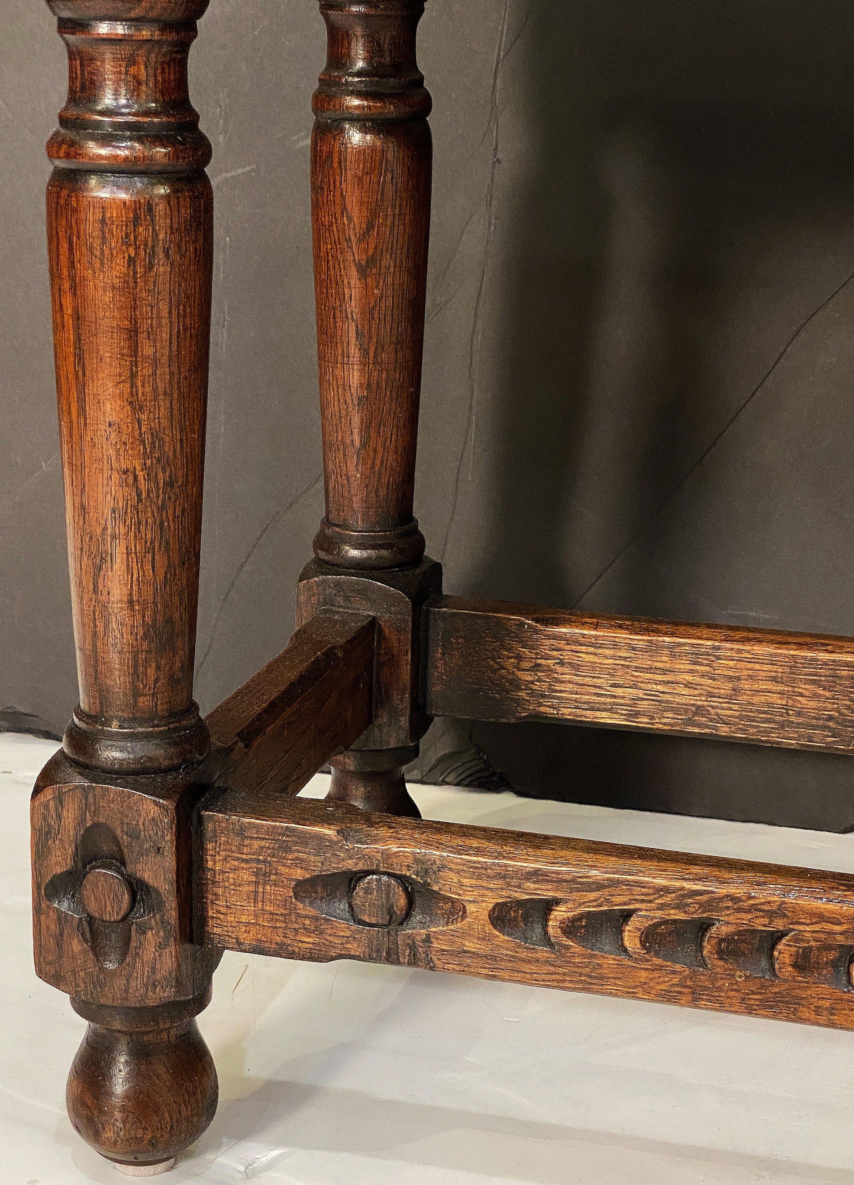 English Joint Stool of Oak with Rectangular Seat and Turned Legs 4