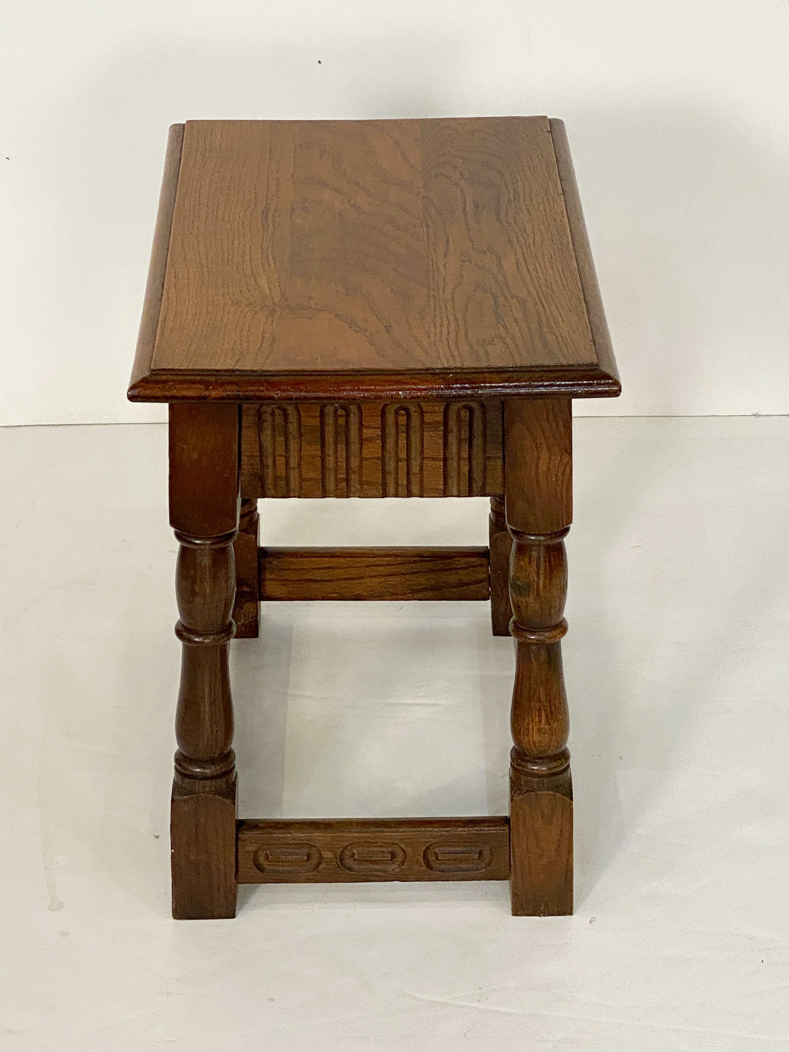 English Joint Stool of Oak with Rectangular Seat and Turned Legs 5