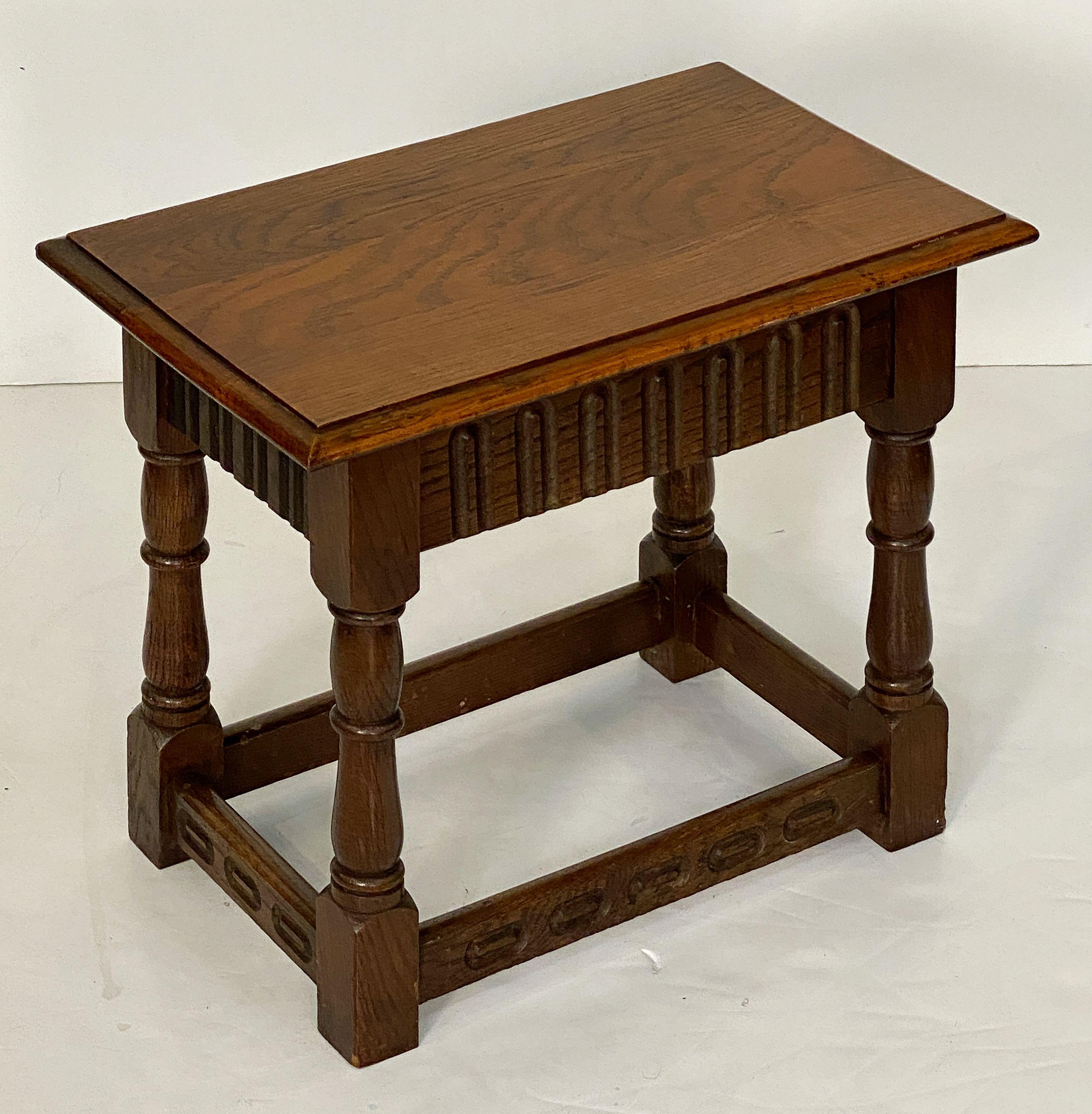 20th Century English Joint Stool of Oak with Rectangular Seat and Turned Legs