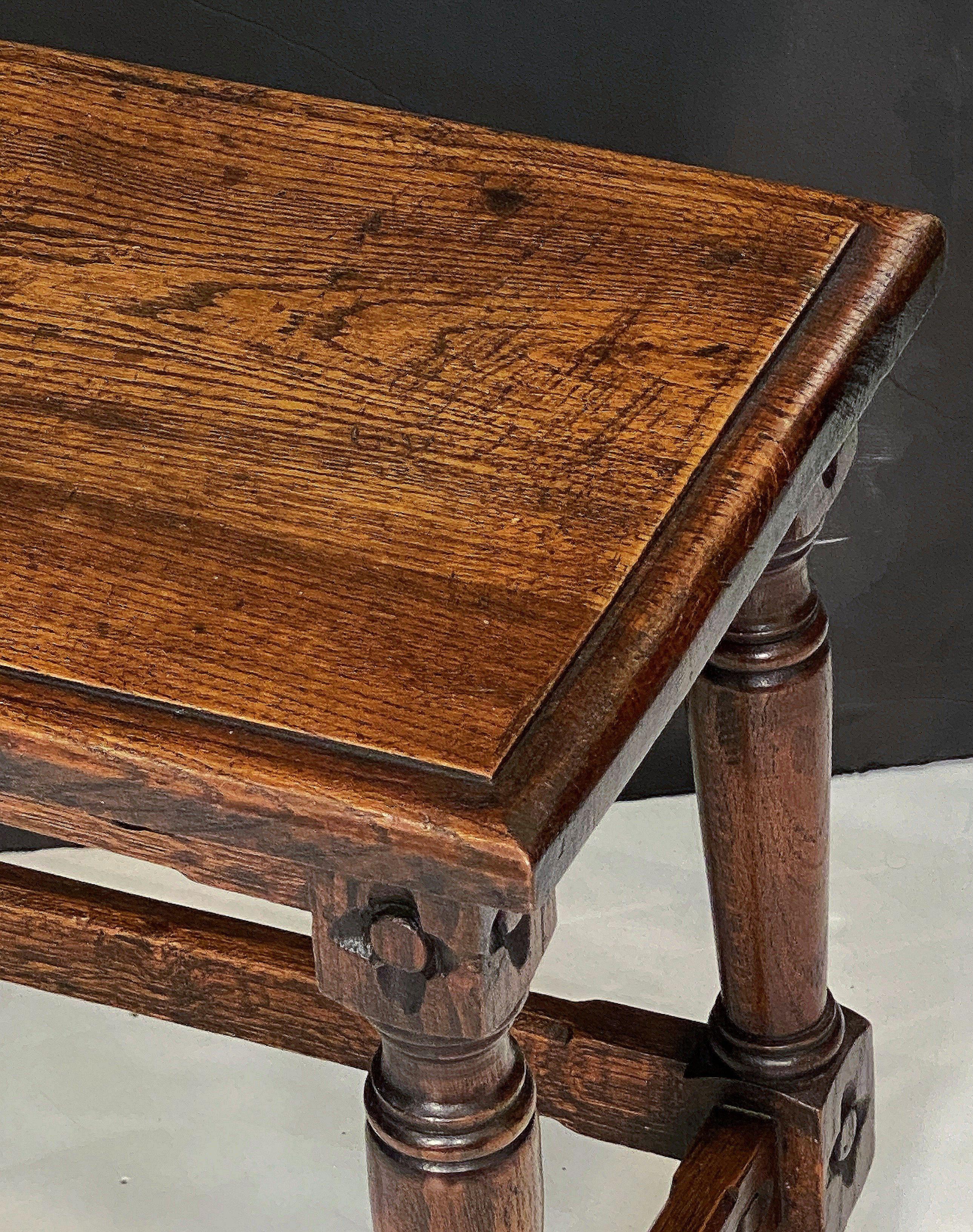 20th Century English Joint Stool of Oak with Rectangular Seat and Turned Legs