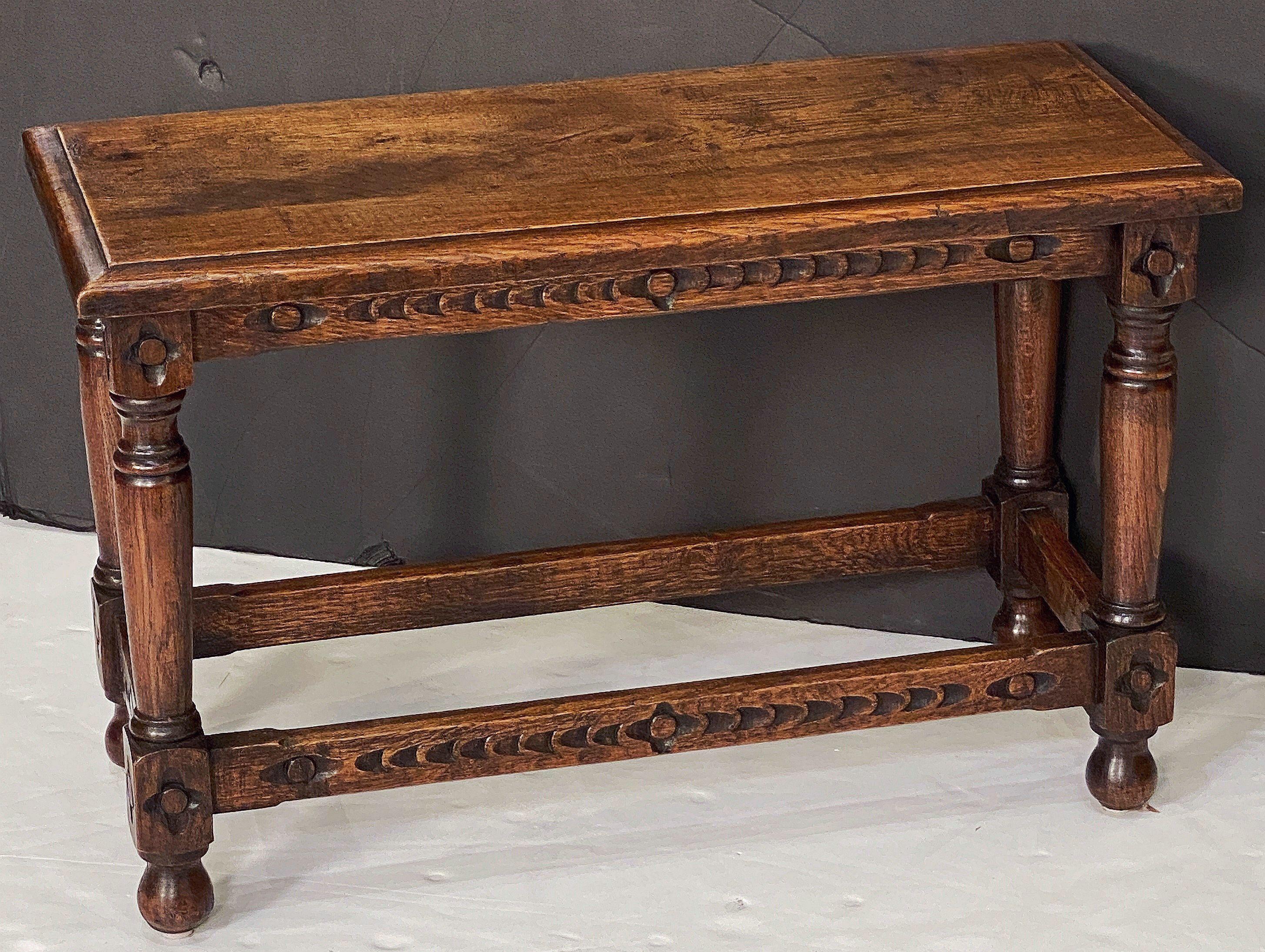 Wood English Joint Stool of Oak with Rectangular Seat and Turned Legs