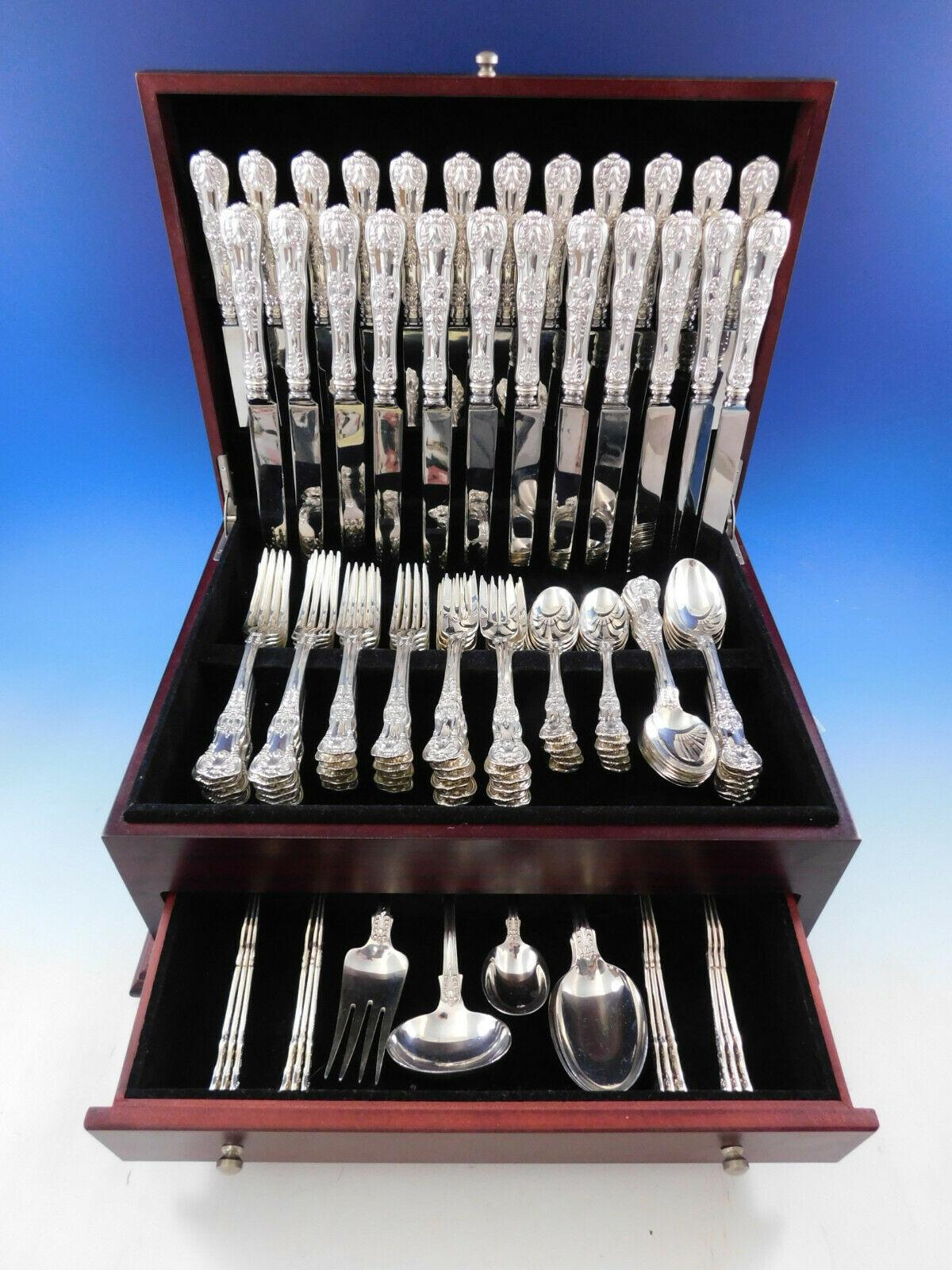 Monumental English King by Tiffany & Co. sterling silver Flatware set, 101 pieces. This set includes:

12 dinner size knives, 10
