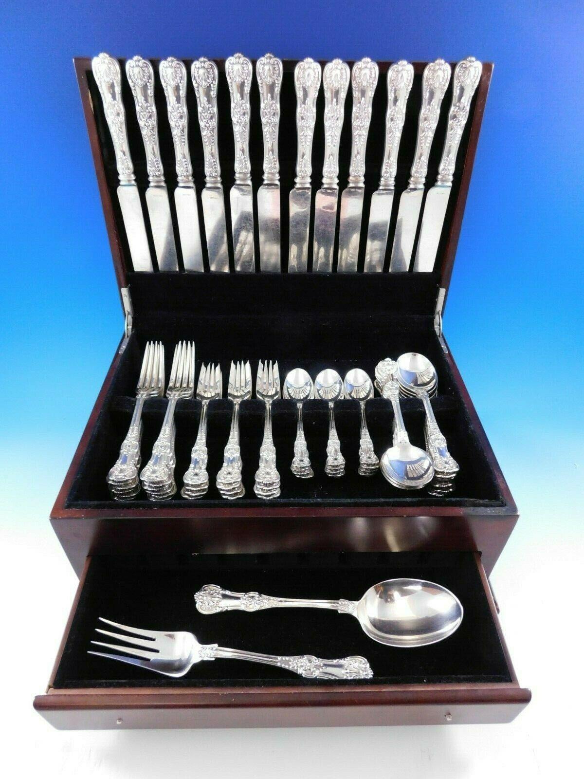 Regal English King by Tiffany & Co. sterling silver flatware set, 62 pieces. This set includes:

12 dinner size knives, 10 3/4