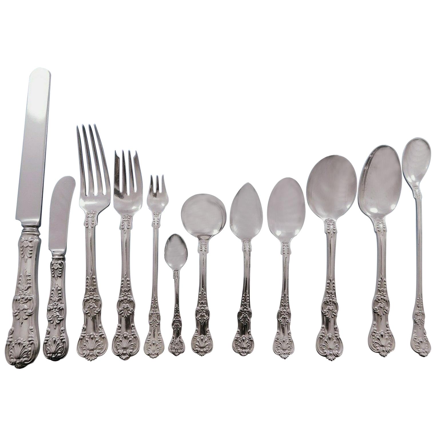 English King by Tiffany Co. Sterling Silver Flatware Set Service 96 Pcs Dinner 