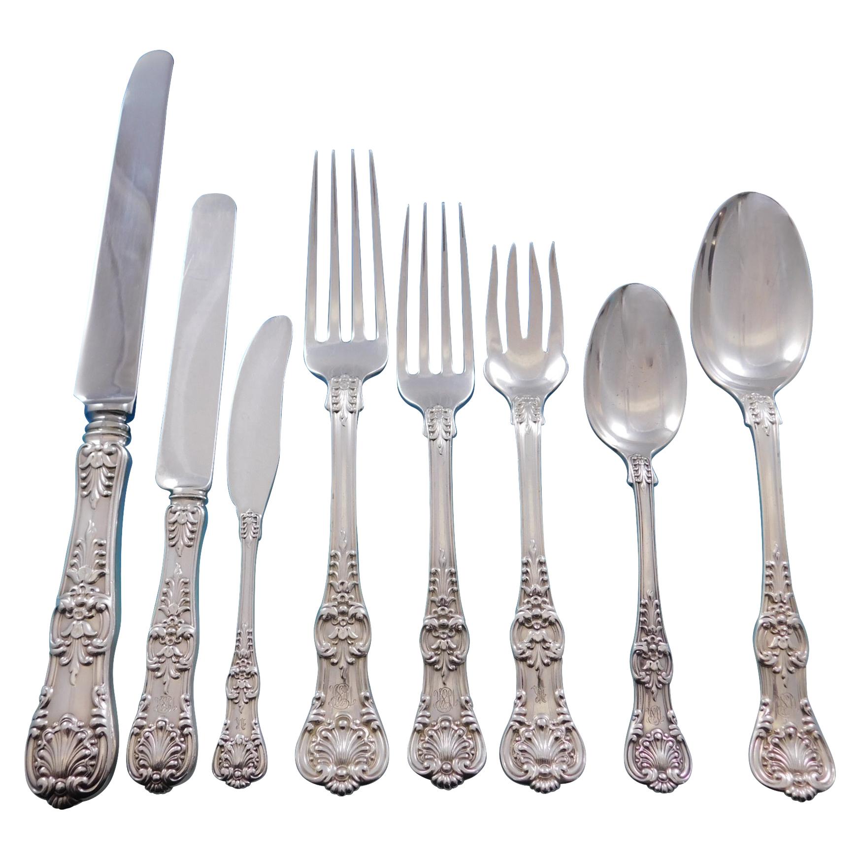 English King by Tiffany Sterling Silver Flatware Set Service 100 Pc Dinner Boxed