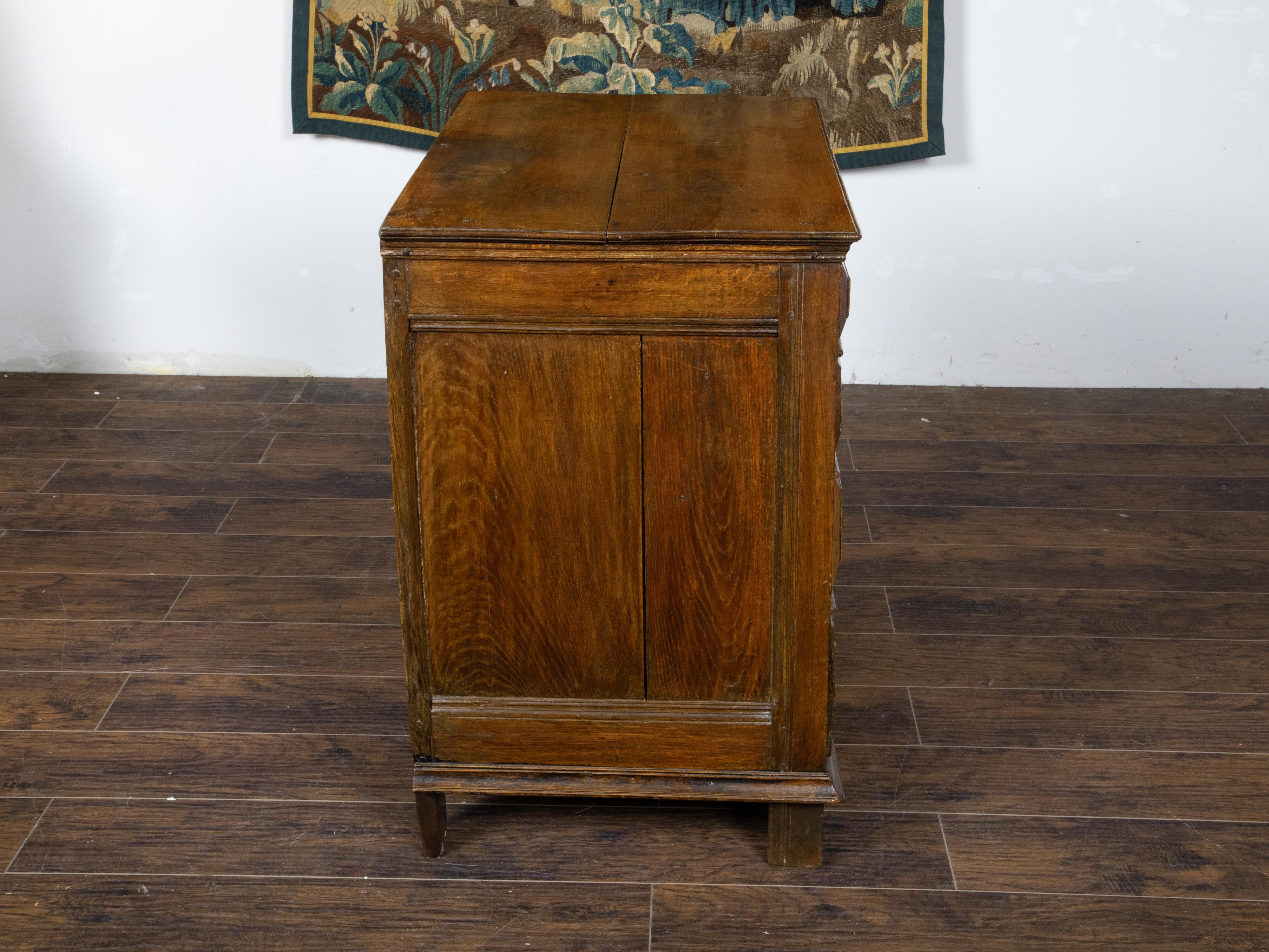 Carved English King George III 1800s Oak Five Drawer Commode with Raised Panels For Sale