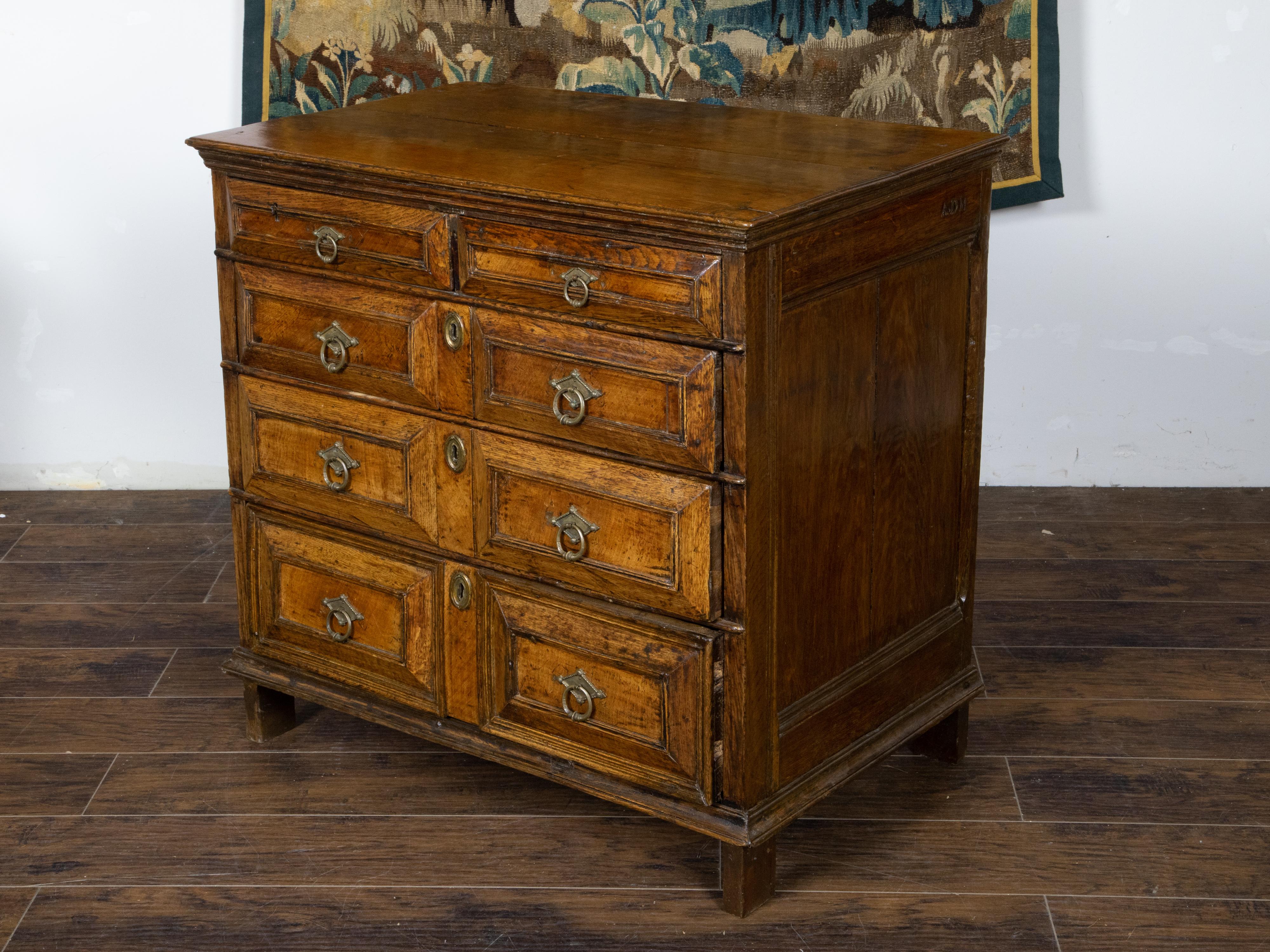 English King George III 1800s Oak Five Drawer Commode with Raised Panels For Sale 1