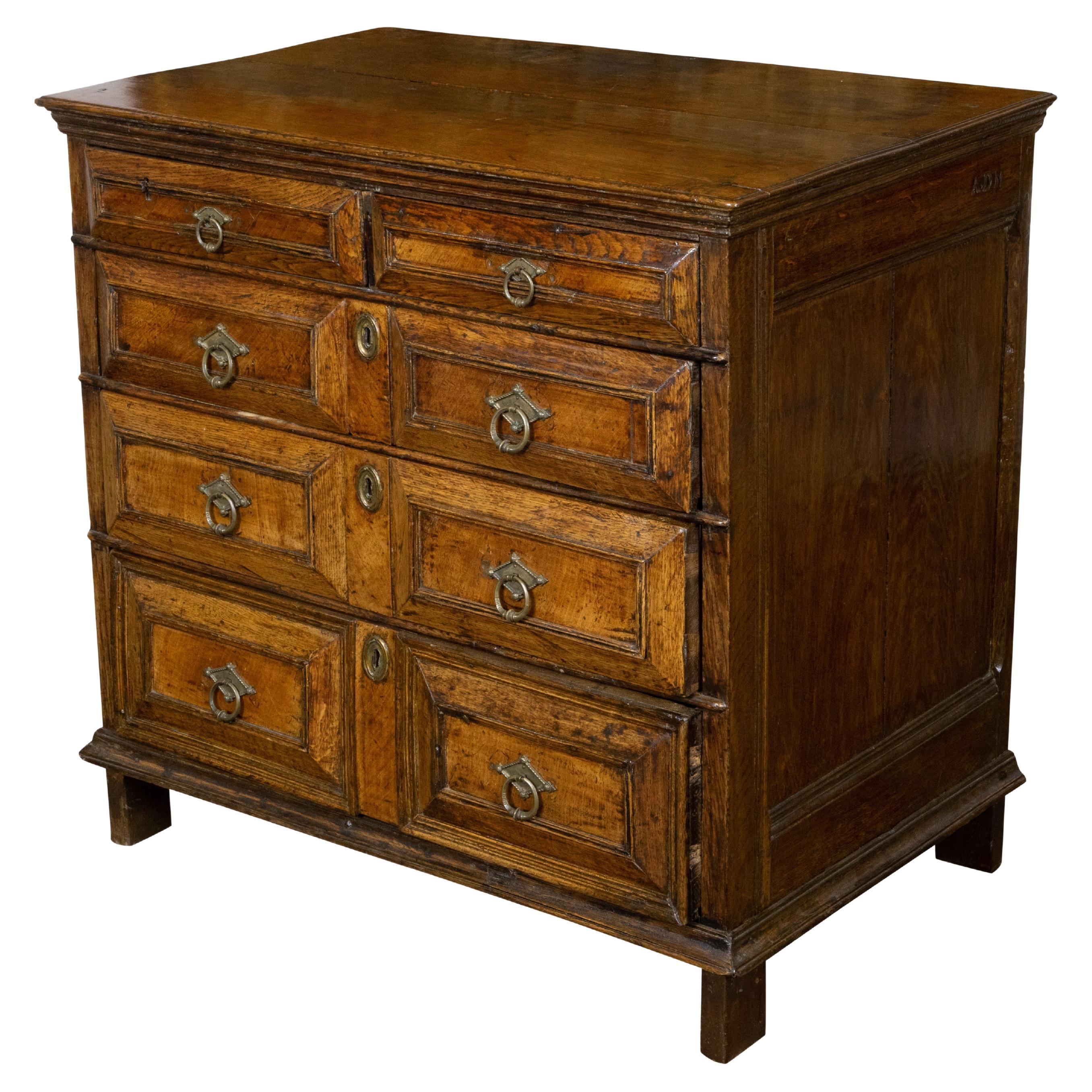 English King George III 1800s Oak Five Drawer Commode with Raised Panels For Sale