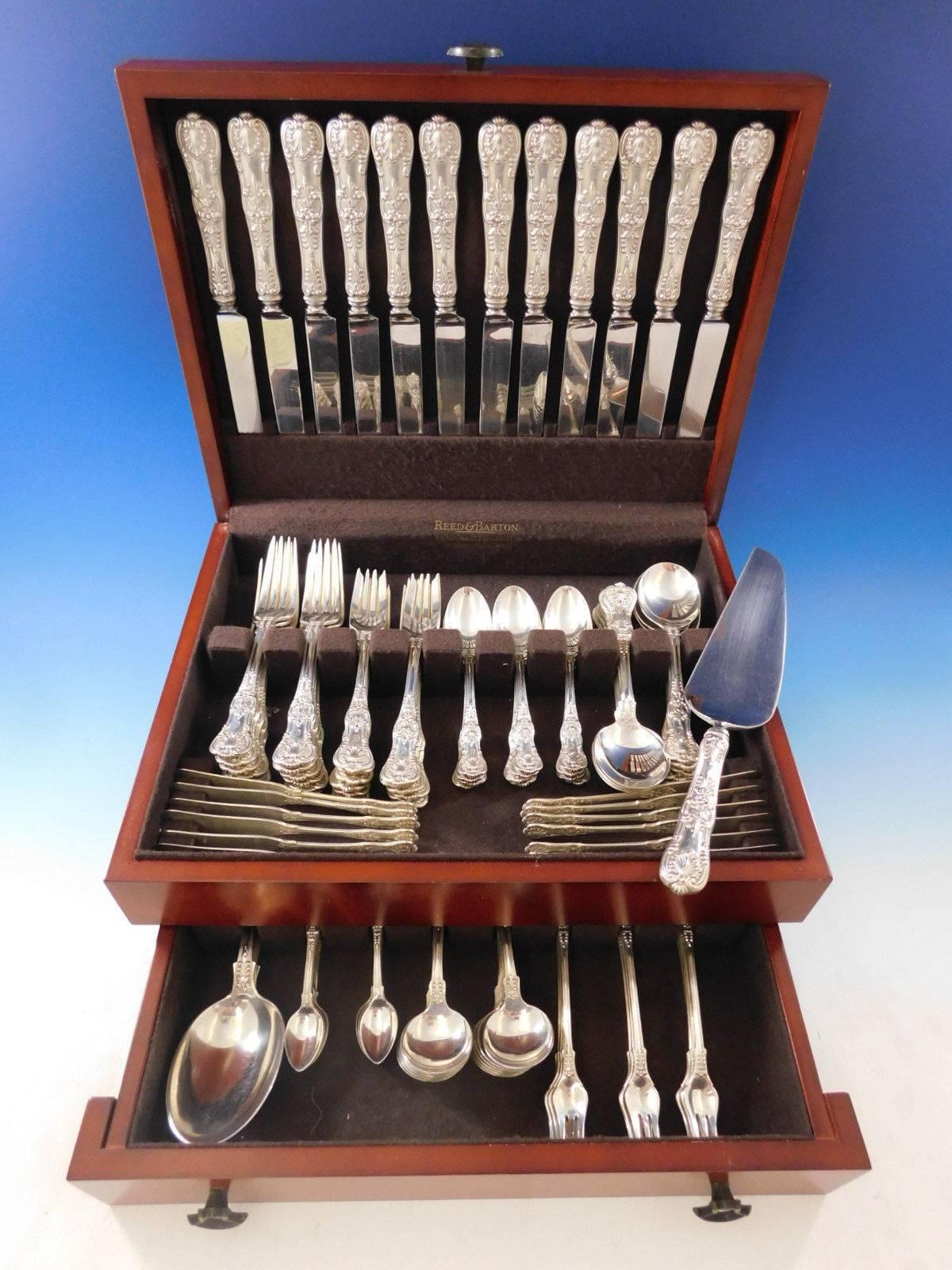 Dinner Size English King by Tiffany & Co. Sterling silver Flatware set, 111 pieces. This impressive set includes:

12 Dinner Size Knives, 10 1/4