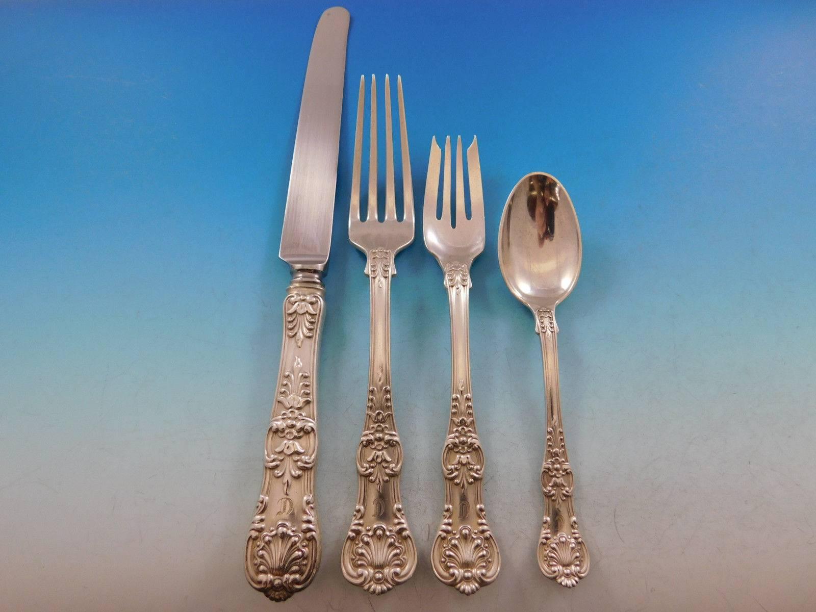 English King Tiffany Sterling Silver Flatware Set Service 111 Pcs Dinner C Mono In Excellent Condition In Big Bend, WI